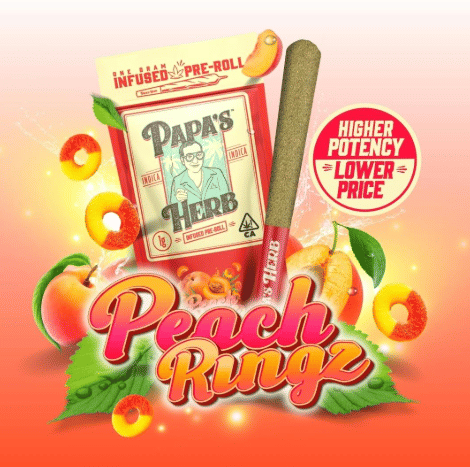 Infused Pre-Roll - Peach Ringz 1g - Papa's Herb -  - $12 - Pre-Roll