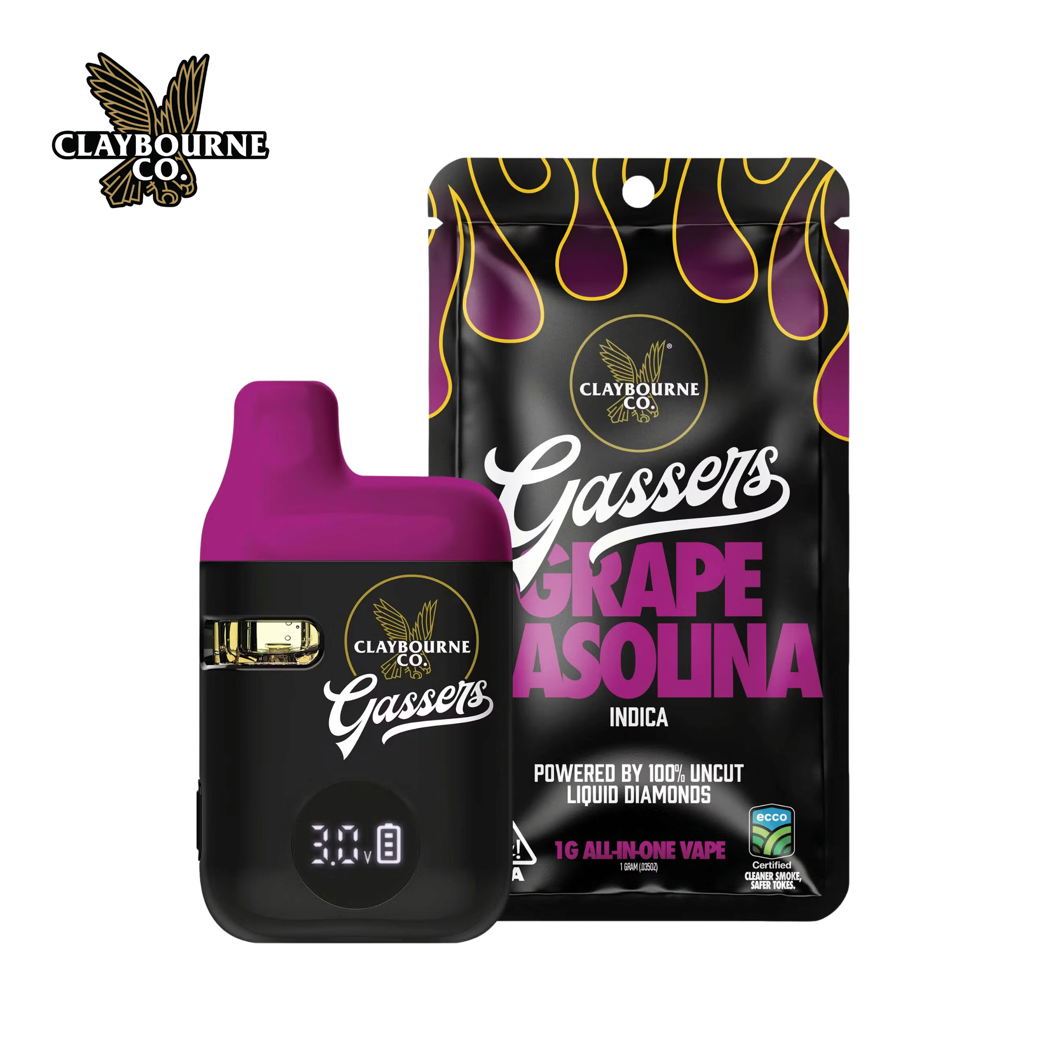 Claybourne Co - Grape Gasolina - Gassers - All-In-One Liquid Diamonds Vape - 1g - Claybourne Co. - Grape Gasolina - $29.99 - Disposable Vapes