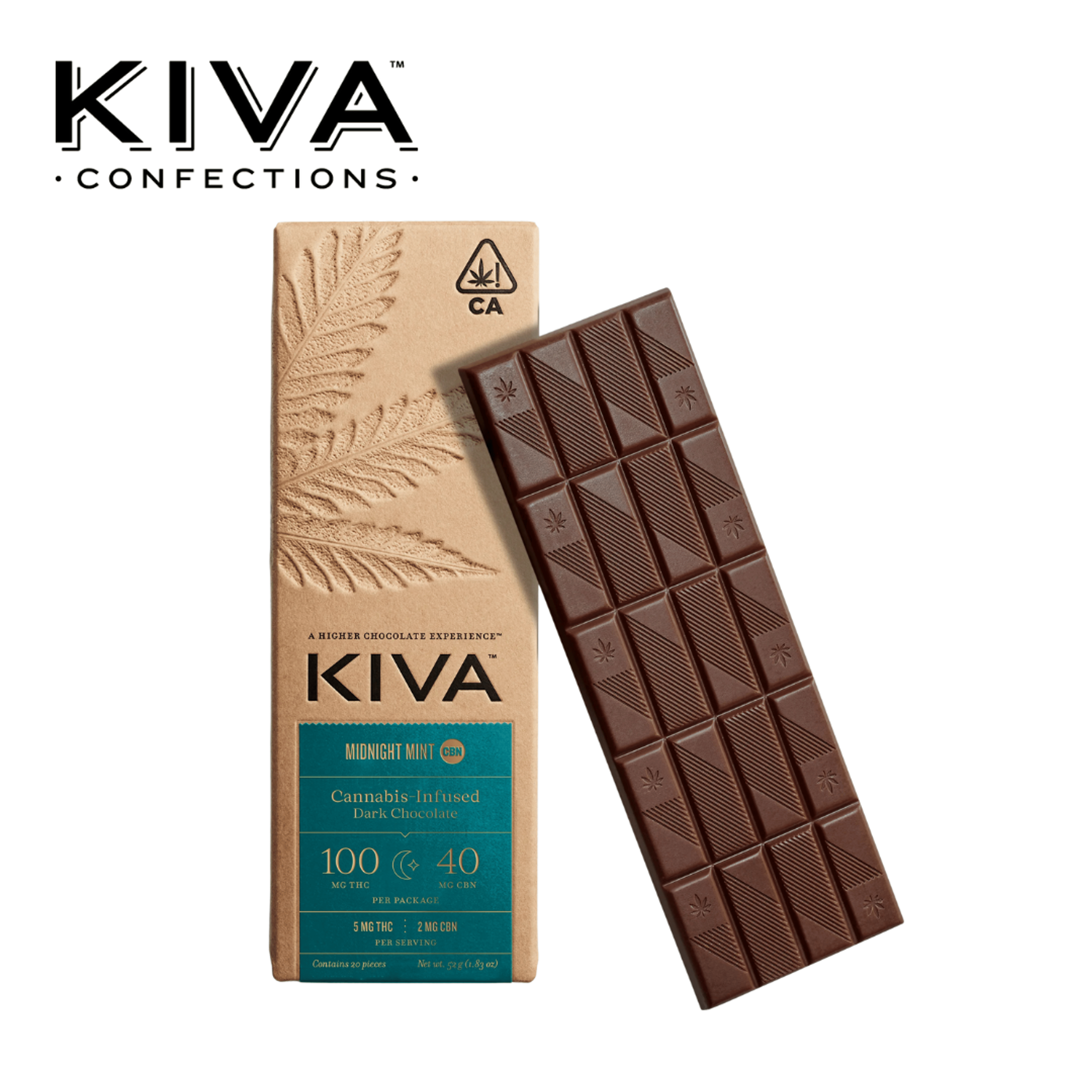 Kiva - Midnight Mint - Dark Chocolate Bar - CBN 5:2 - 100mg - Kiva - - $24.99 - Edibles