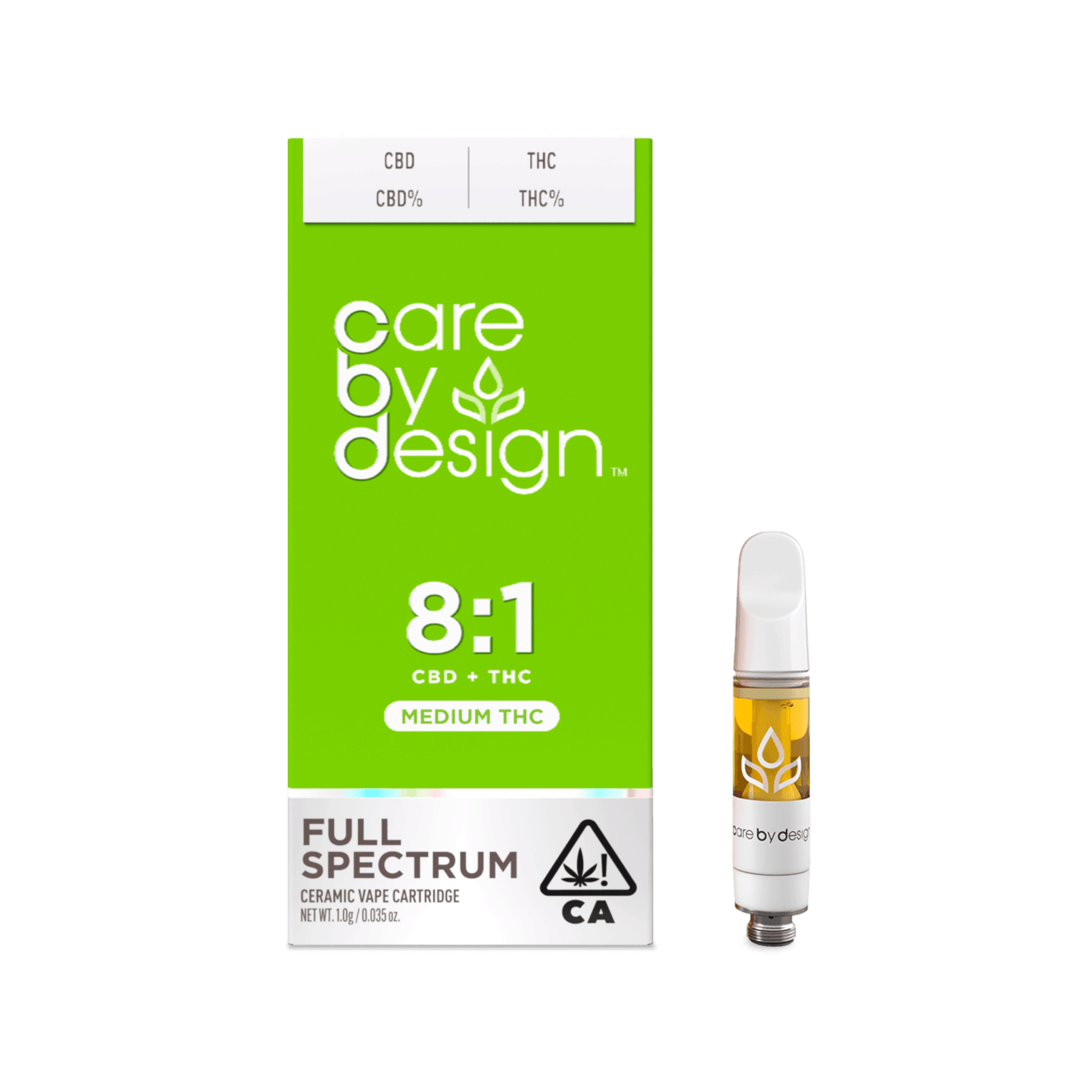 8:1 CBD + Medium THC Full Spectrum Vape - 1g - Care By Design -  - $50 - Cartridges / Pods