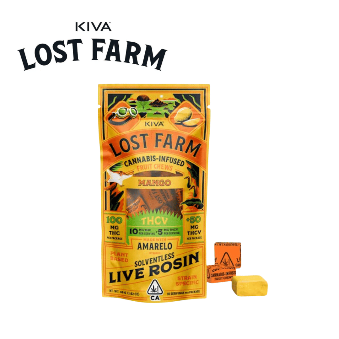 Lost Farm Chews - Mango - Jack Herer Live Resin - 100mg THC + 50mg THCV - Kiva - Mango x Jack THCV - $22.99 - Edibles