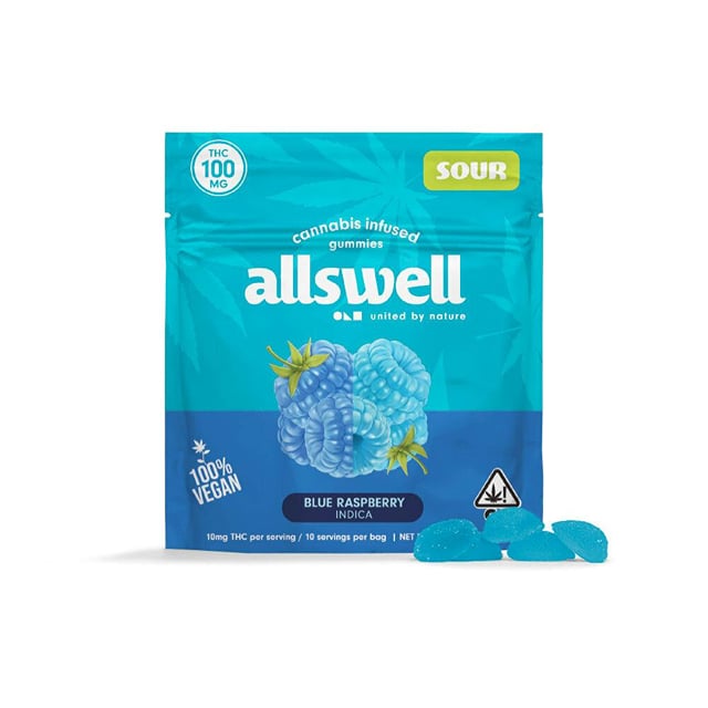 Allswell Gummies - Sour Blue Raspberry (100mg Indica)