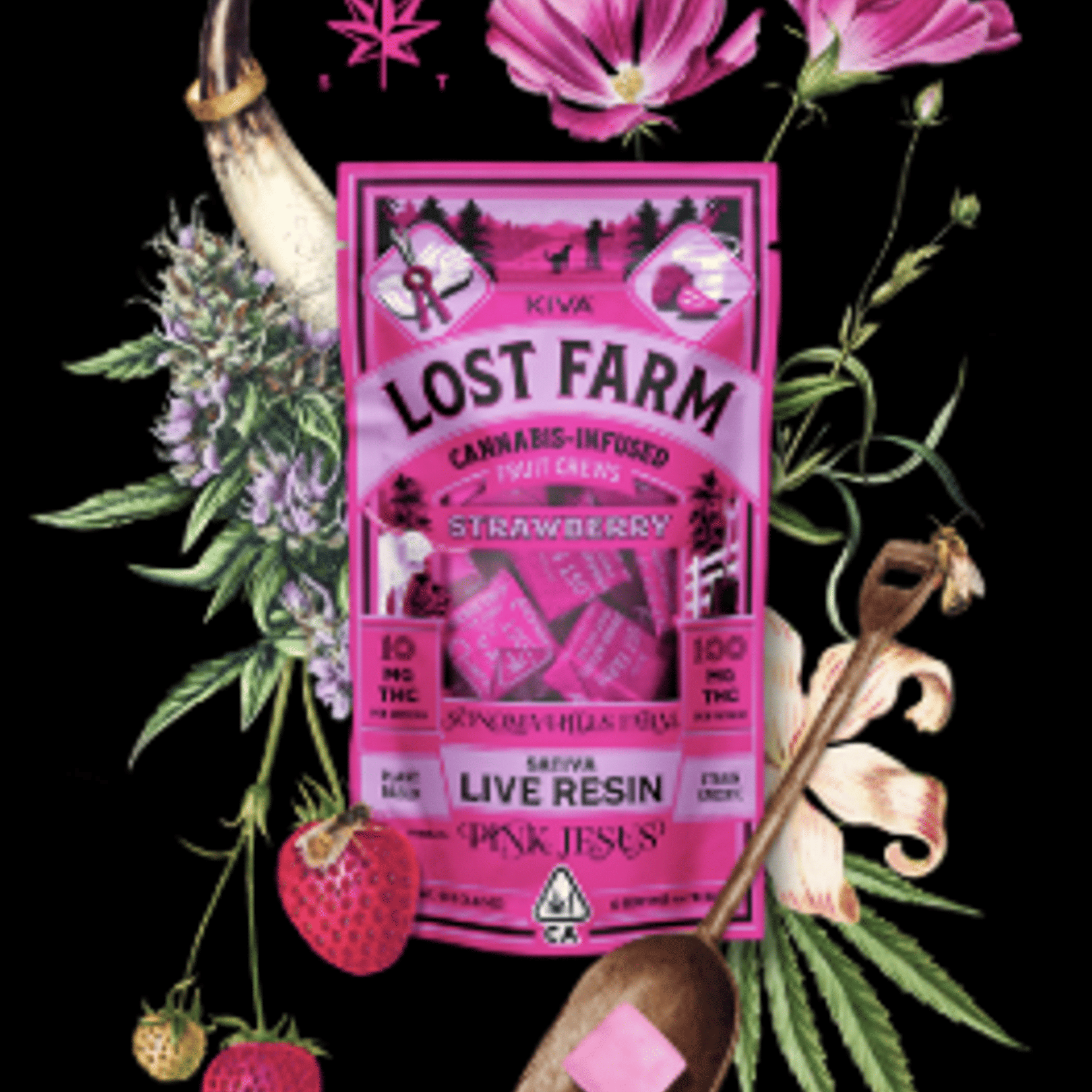Strawberry x Pink Jesus - Lost Farm Chews - Kiva - Strawberry x Pink Jesus (S) - $19 - Edibles