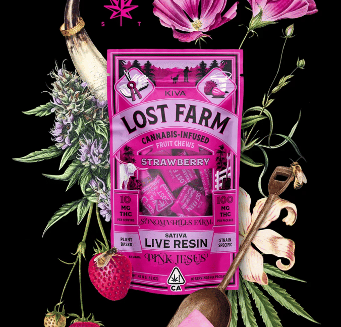Lost Farm Strawberry x Pink Jesus Live Resin Chews - 100mg - Lost Farm by Kiva -  - $20 - Edibles