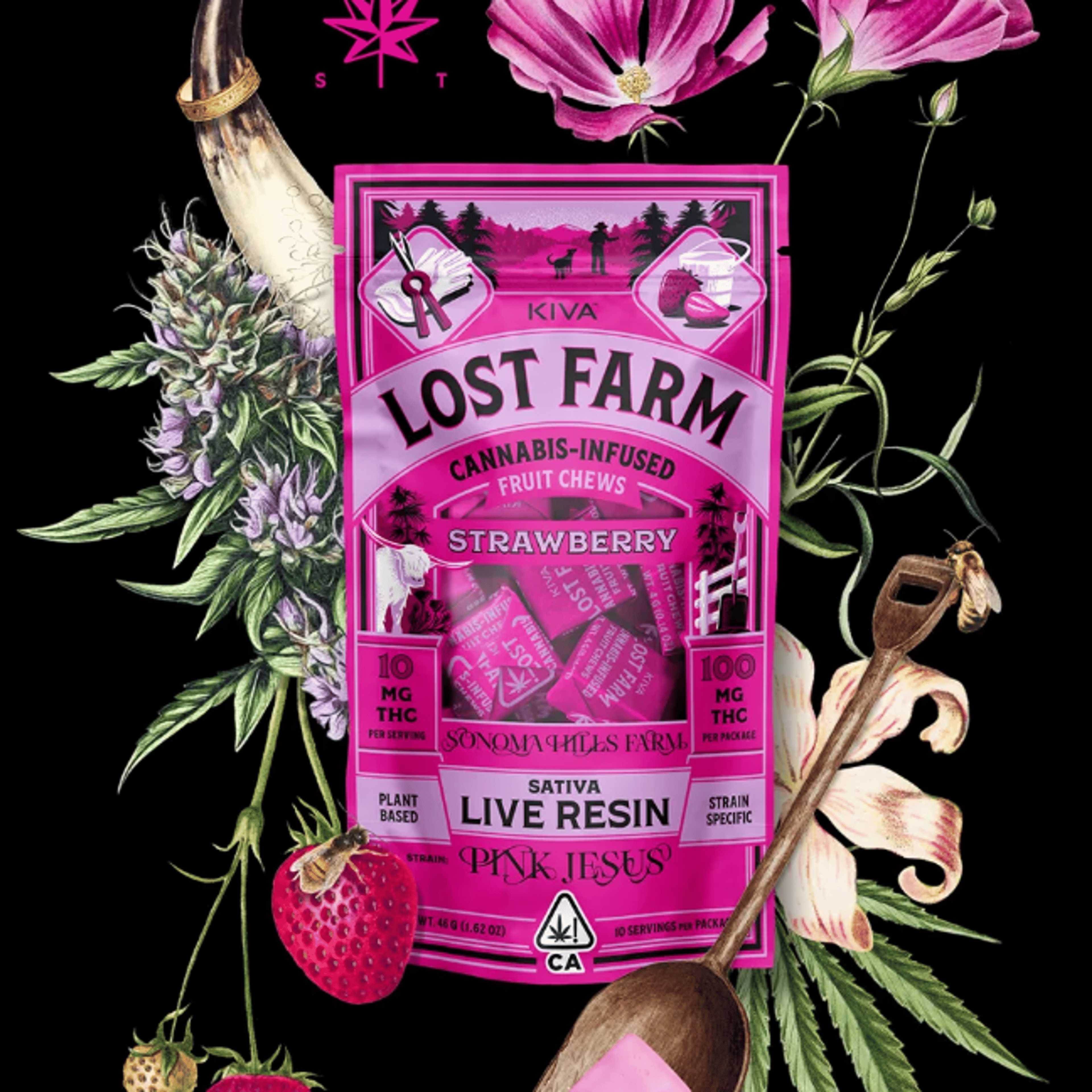 Lost Farm Strawberry x Pink Jesus Live Resin Chews - 100mg - Lost Farm by Kiva - - $20 - Edibles