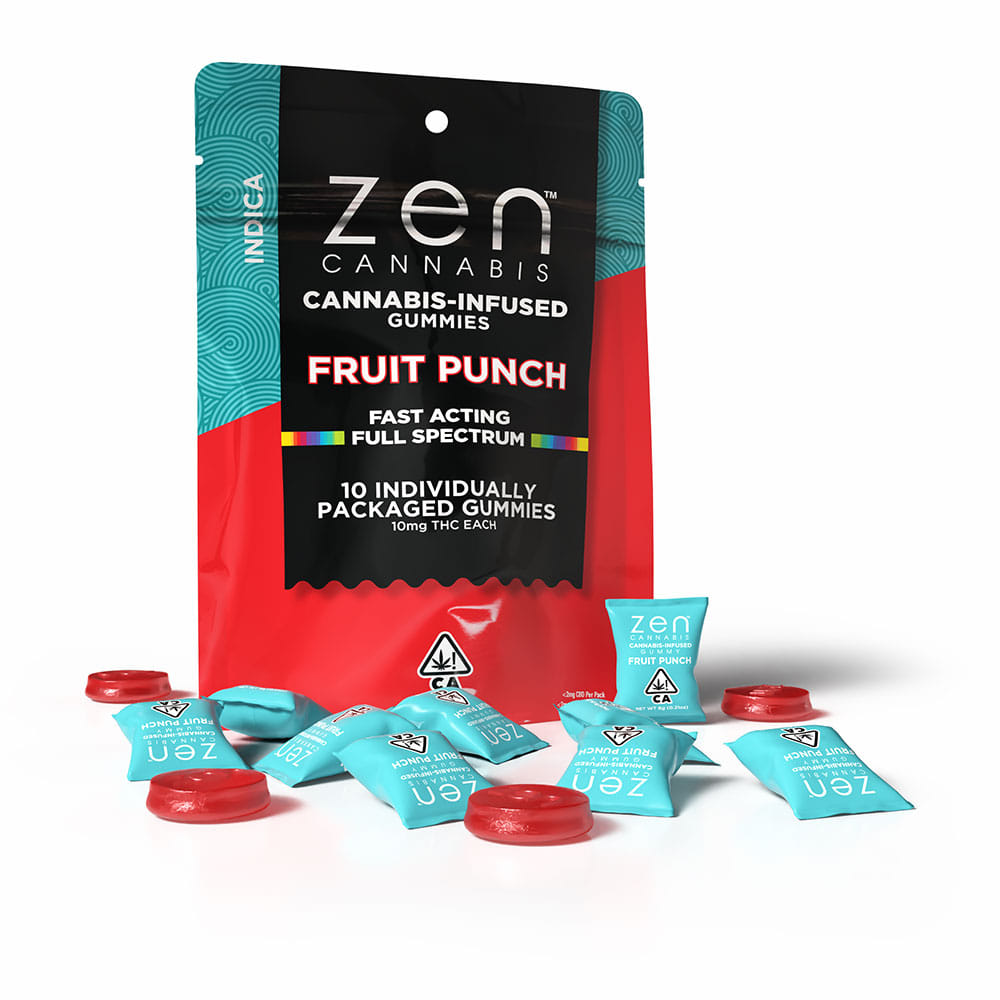 Fruit Punch Indica Gummies (100Mg) (10Pk) - Zen -  - $12 - Edible