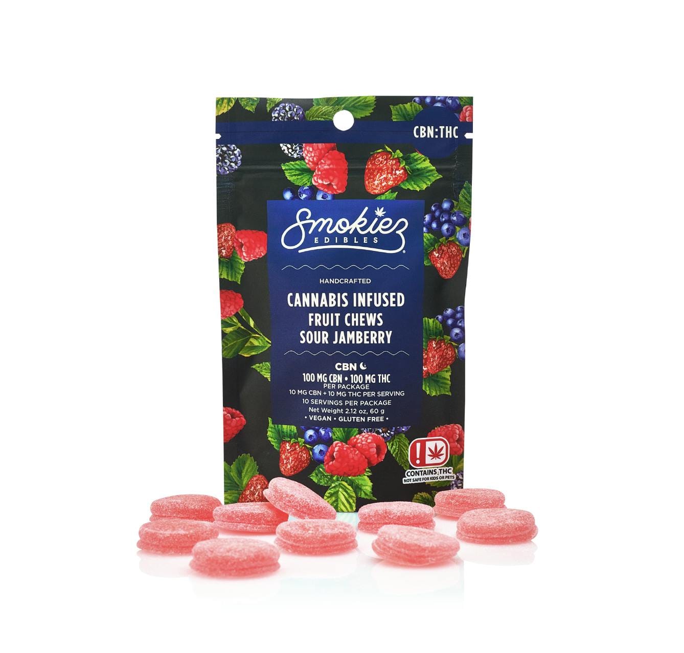 Smokiez: Sour Jamberry 1:1 THC:CBN Fruit Chews  - 100mg THC + 100mg CBN - Smokiez Edibles -  - $20 - Edibles