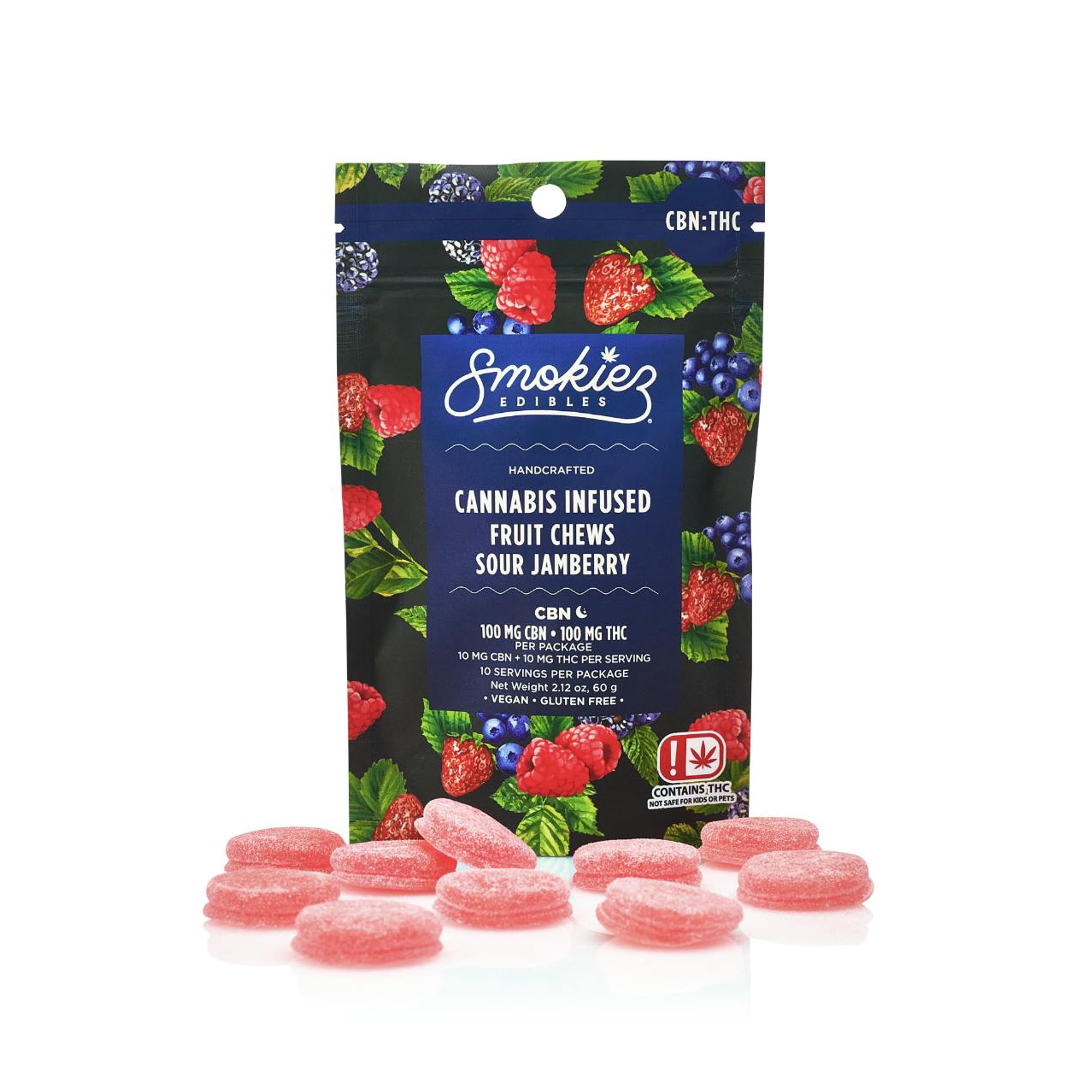 Smokiez: Sour Jamberry 1:1 THC:CBN Fruit Chews - 100mg THC + 100mg CBN - Smokiez Edibles - - $20 - Edibles