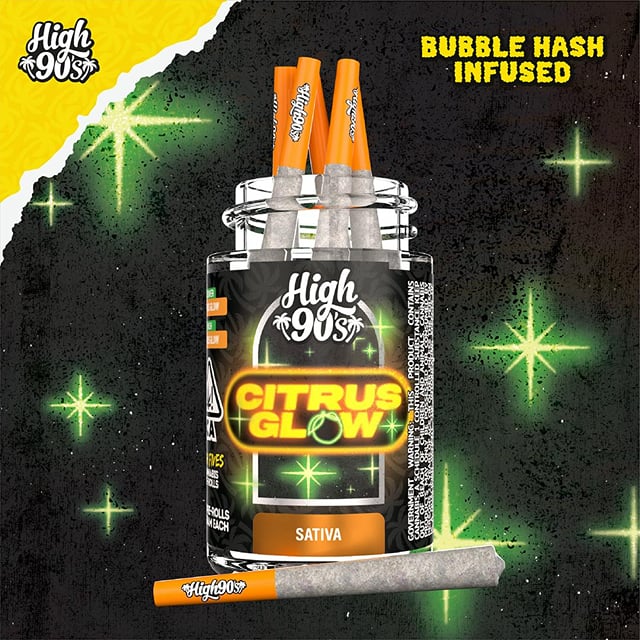 Citrus Glow | 0.5g Bubble Hash Infused Pre-Rolls 5 Pack