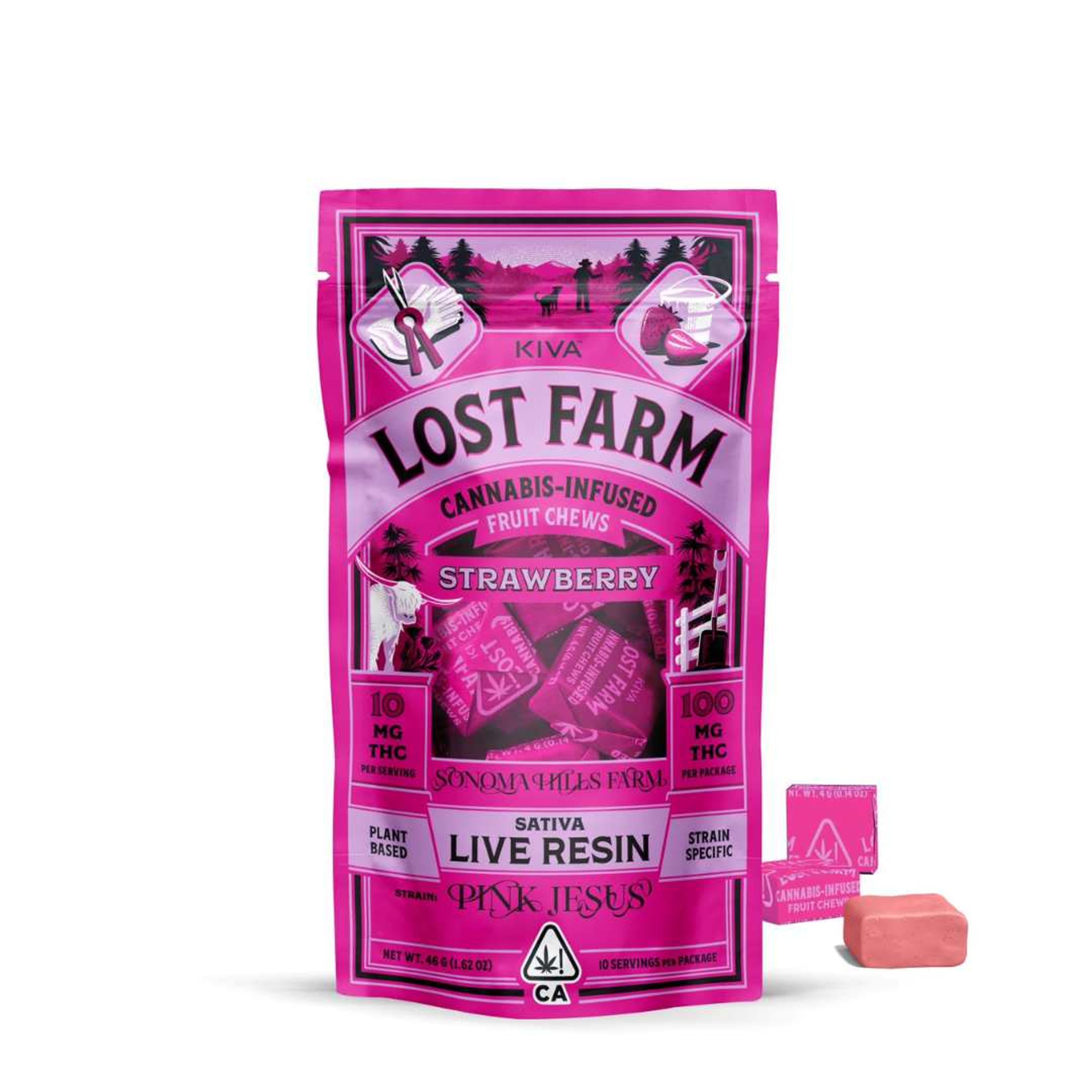 Strawberry Chews w/ Pink Jesus Live Resin - Lost Farm - 100mg Sativa Live Resin Chews - $21 - Edibles