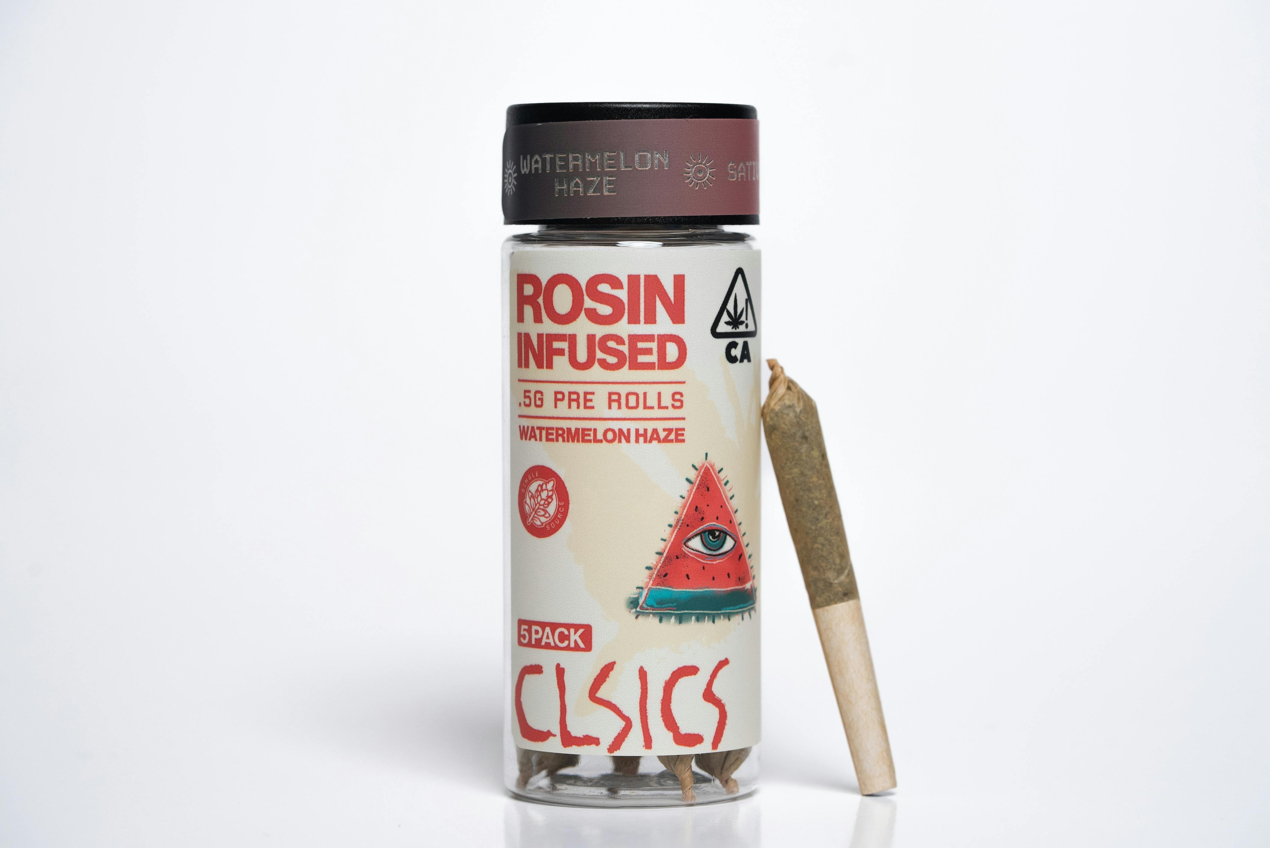 CLSICS: Watermelon Haze - 5Pk .5g Rosin Infused Pre Rolls - CLSICS -  - $48 - Pre-Rolls