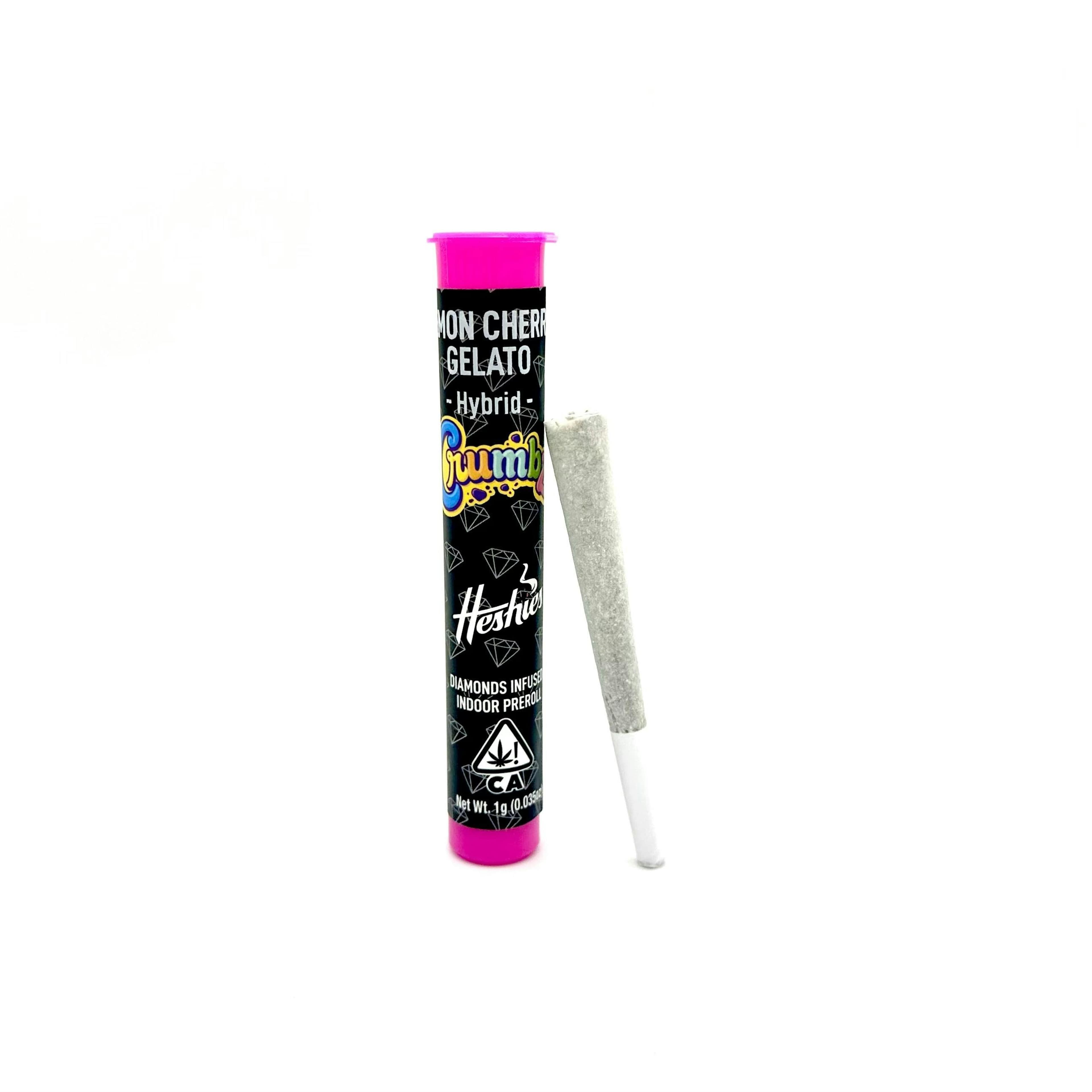 CRUMBZ: Lemon Cherry Gelato (H) Diamond Infused Pre Roll - 1g - CRUMBZ - - $14 - Infused Pre-Rolls