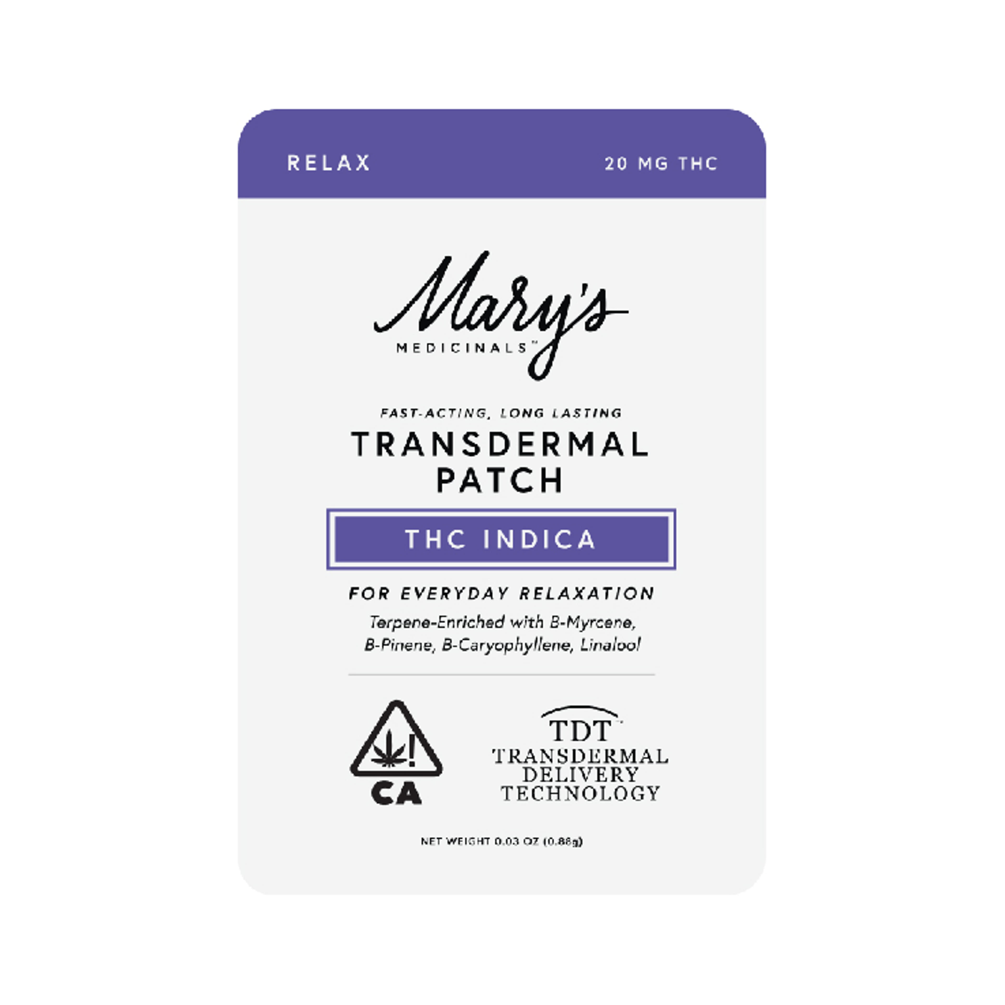 Transdermal Patch Relax -1ct-(20mgTHC) - Mary Medincinals - - $10 - Topicals