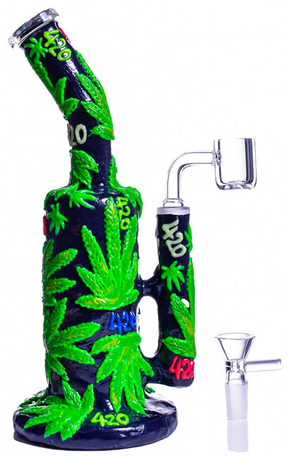 420 Hemp Leaf Glow in The Dark Bong/Dab Rig