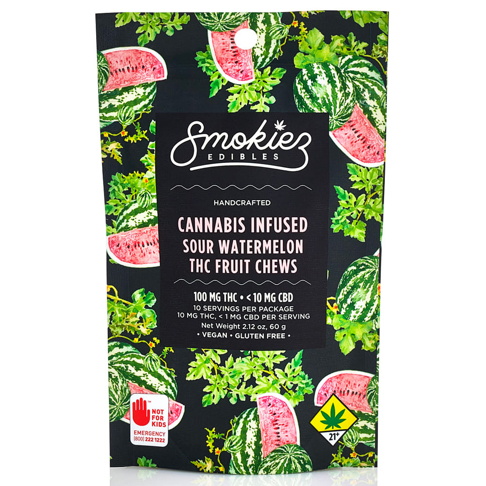 Sour Watermelon (H) Fruit Chews 100mg *SPECIAL PRICING* - Smokiez Edibles - Sour Watermelon (H) - $12.50 - Edibles