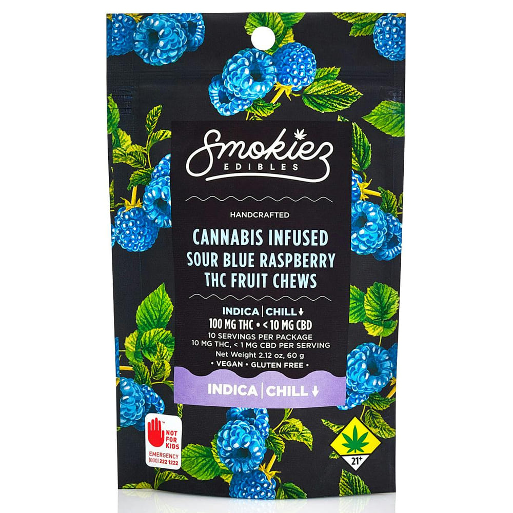 Sour Blue Raspberry (I) Fruit Chews 100mg *SPECIAL PRICING* - Smokiez Edibles - Sour Blue Raspberry (I) - $12.50 - Edibles