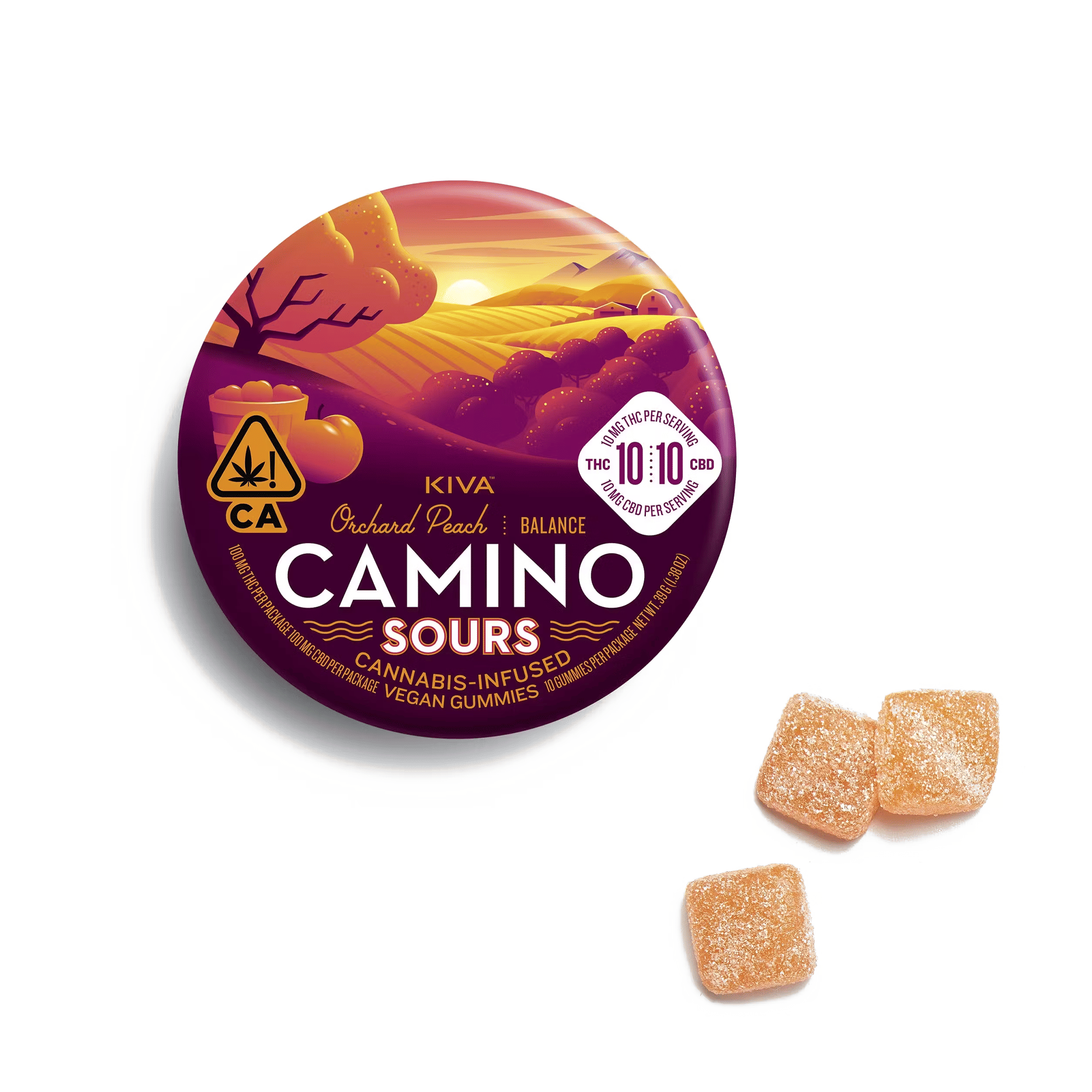 Camino Sours 10:10 CBD Orchard Peach "Balance" Gummies - Kiva Confections - 10 Gummies - $20.99 - Edibles