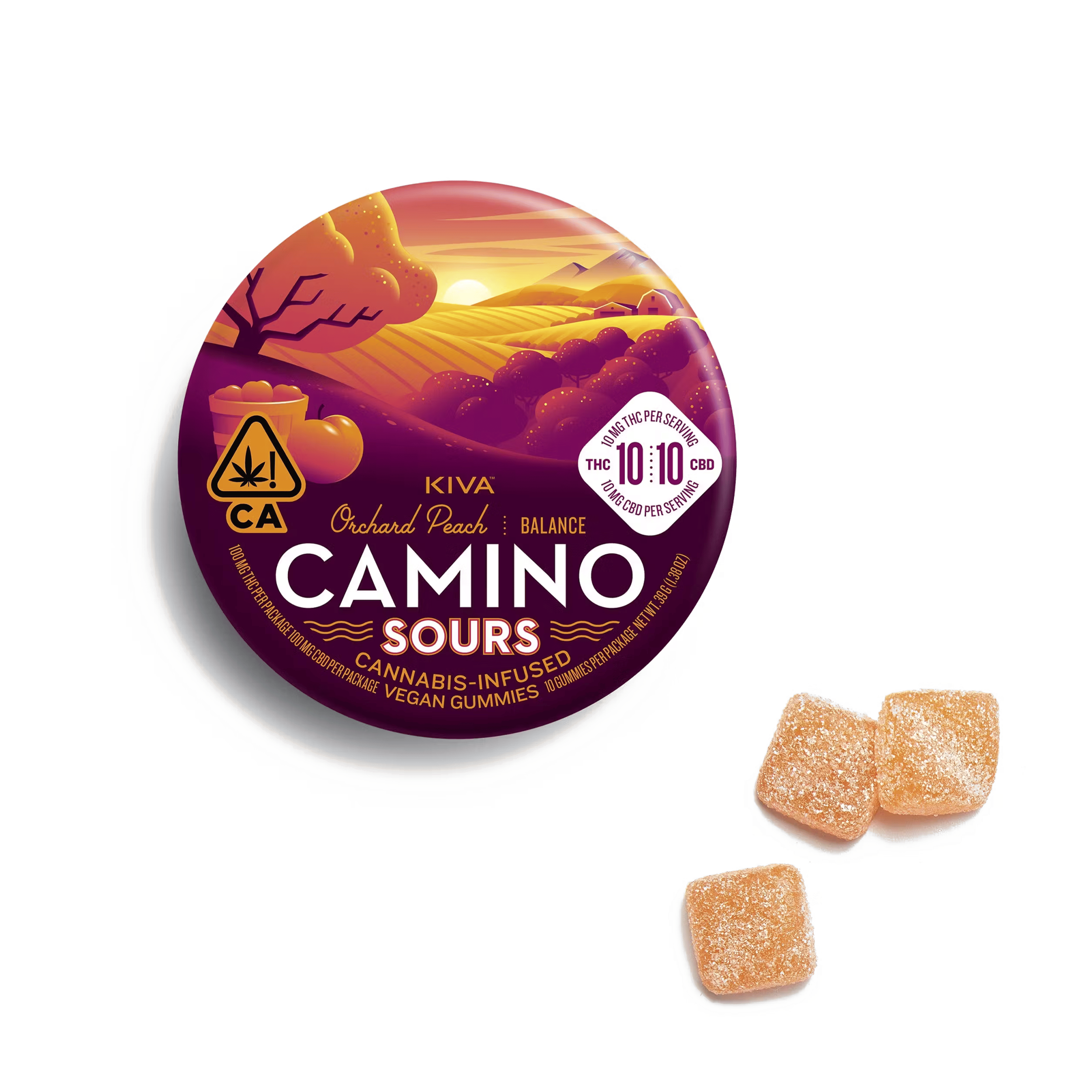 Camino Sours 10:10 CBD Orchard Peach "Balance" Gummies - Kiva Confections - 10 Gummies - $20.99 - Edibles