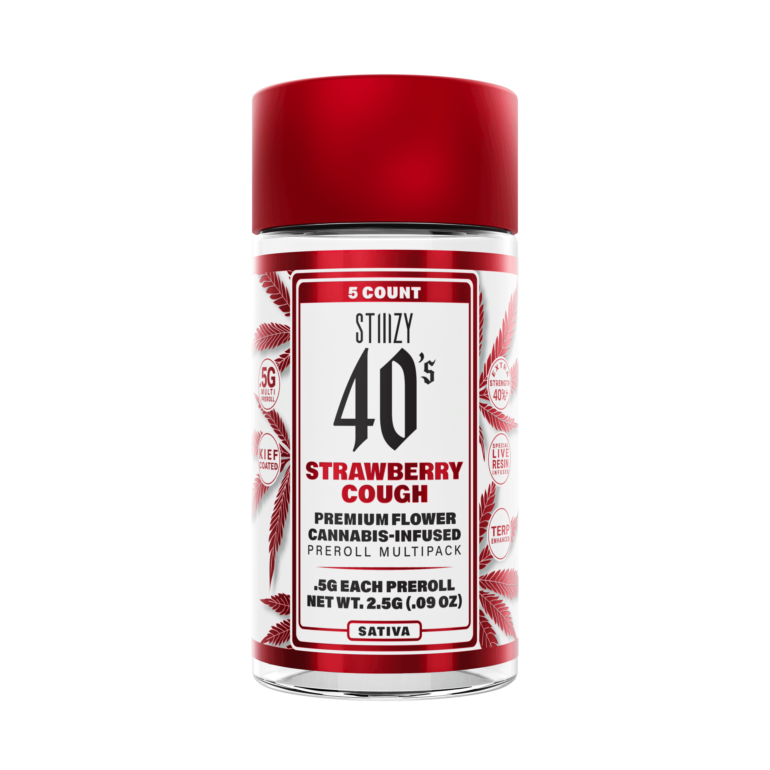 Strawberry Cough 2.5g Infused Preroll 5-Pack - Stiiizy 40's - 2.5g Sativa Infused Preroll Pack - $30 - Infused Preroll Pack