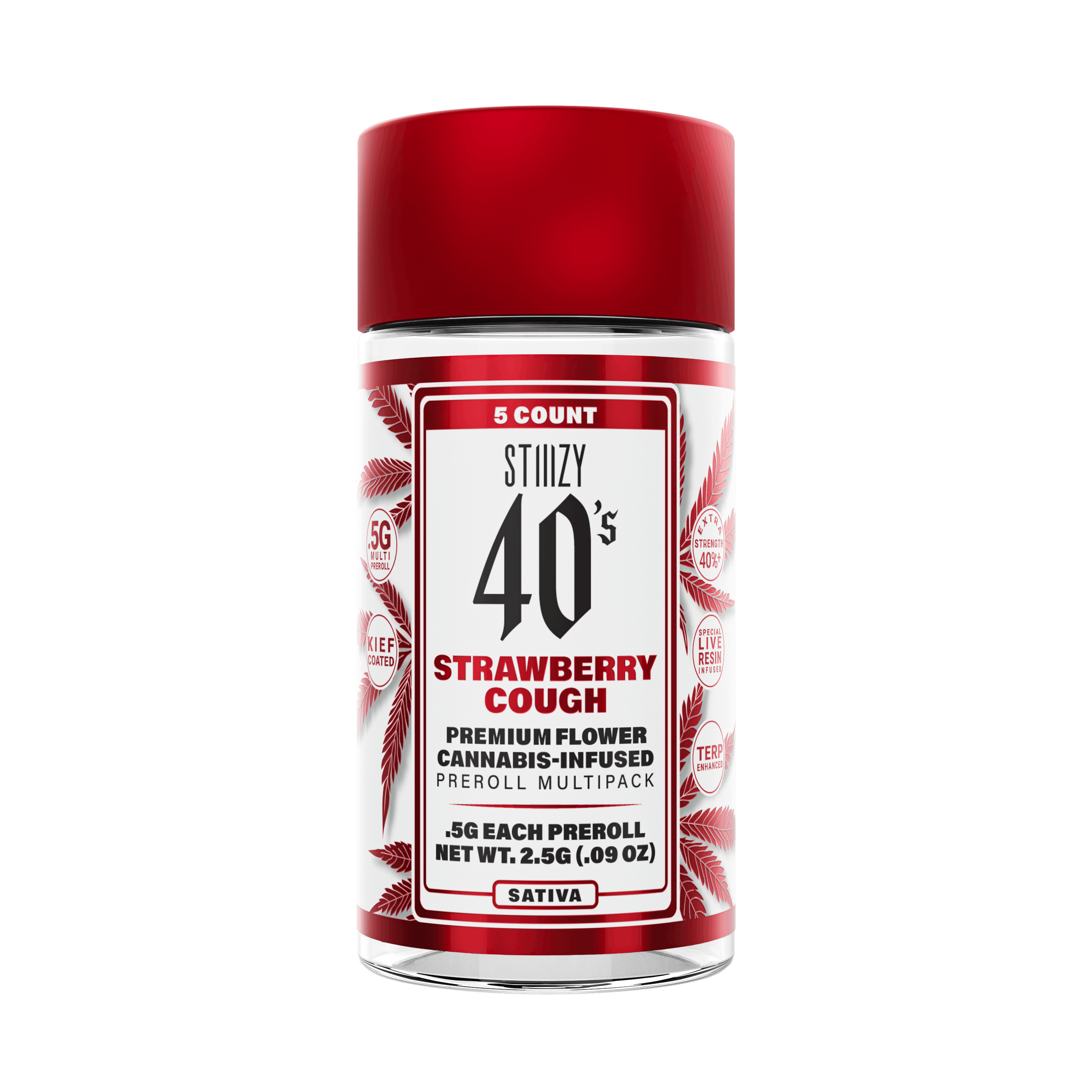 Strawberry Cough 2.5g Infused Preroll 5-Pack - Stiiizy 40's - 2.5g Sativa Infused Preroll Pack - $30 - Infused Preroll Pack