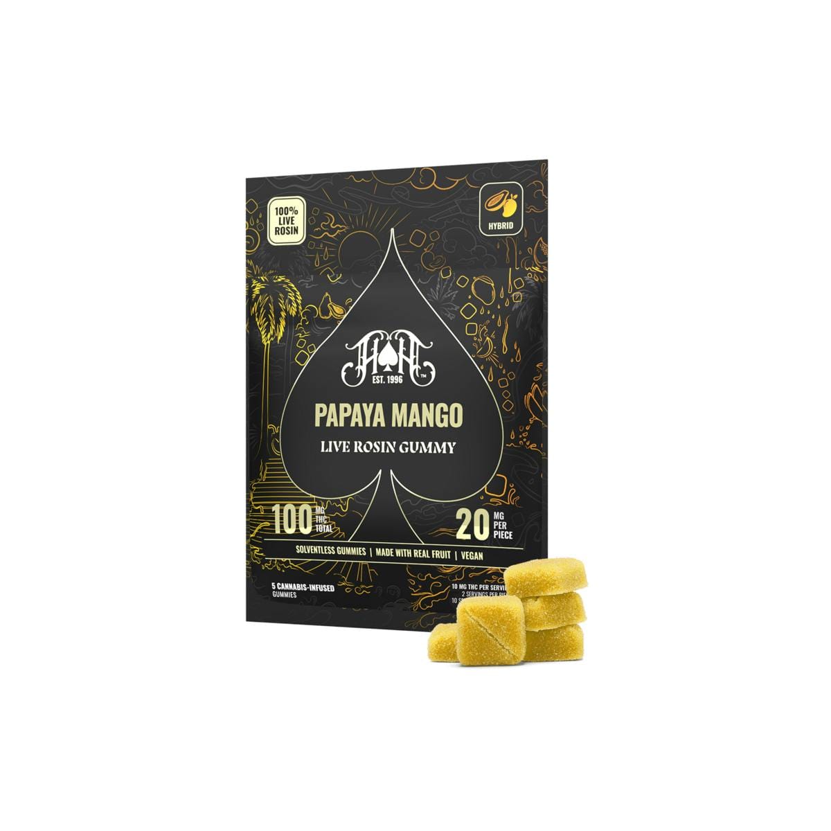 Papaya Mango | Hybrid - Live Rosin Gummies - 100mg - Heavy Hitters -  - $32 - Edibles