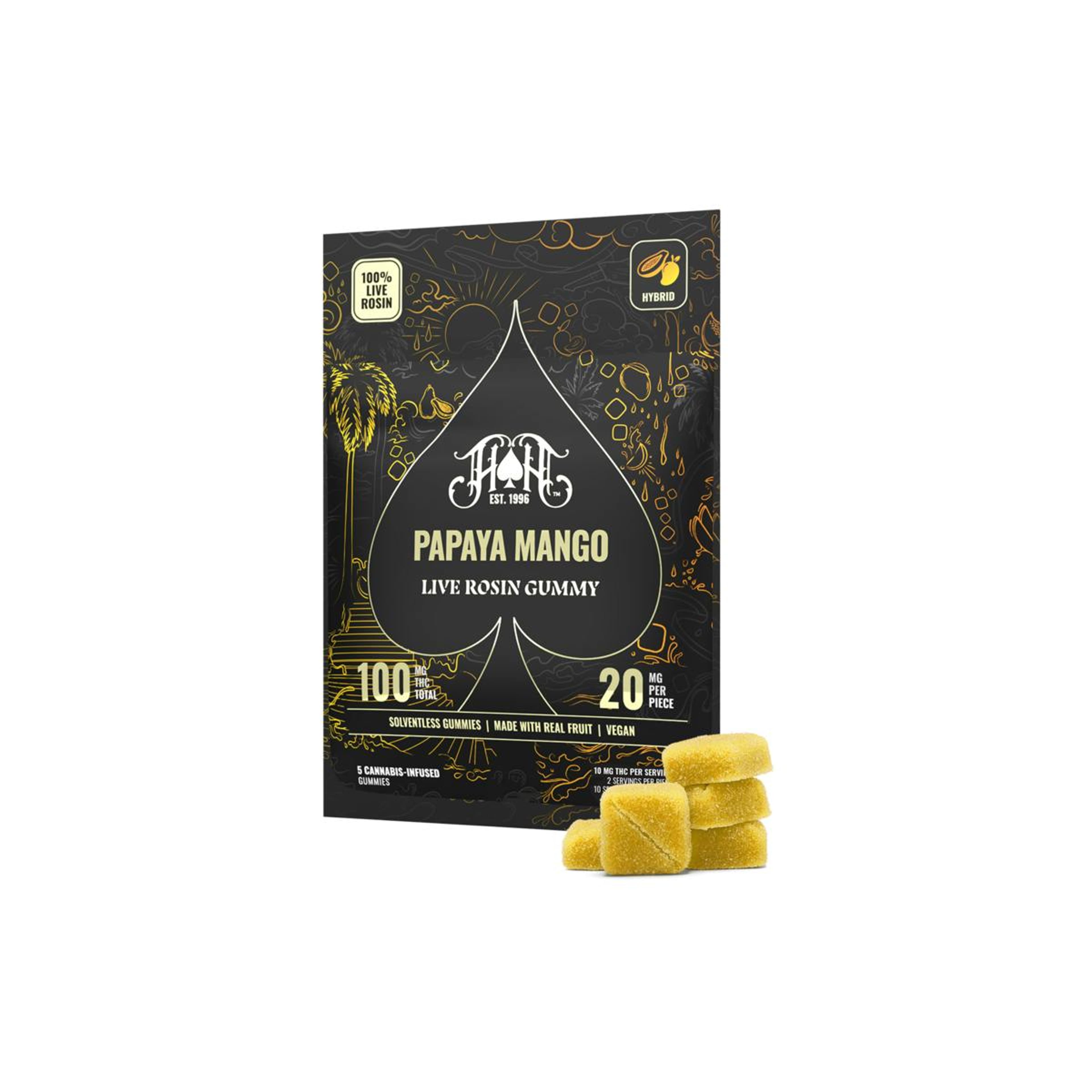 Papaya Mango | Hybrid - Live Rosin Gummies - 100mg - Heavy Hitters - - $32 - Edibles