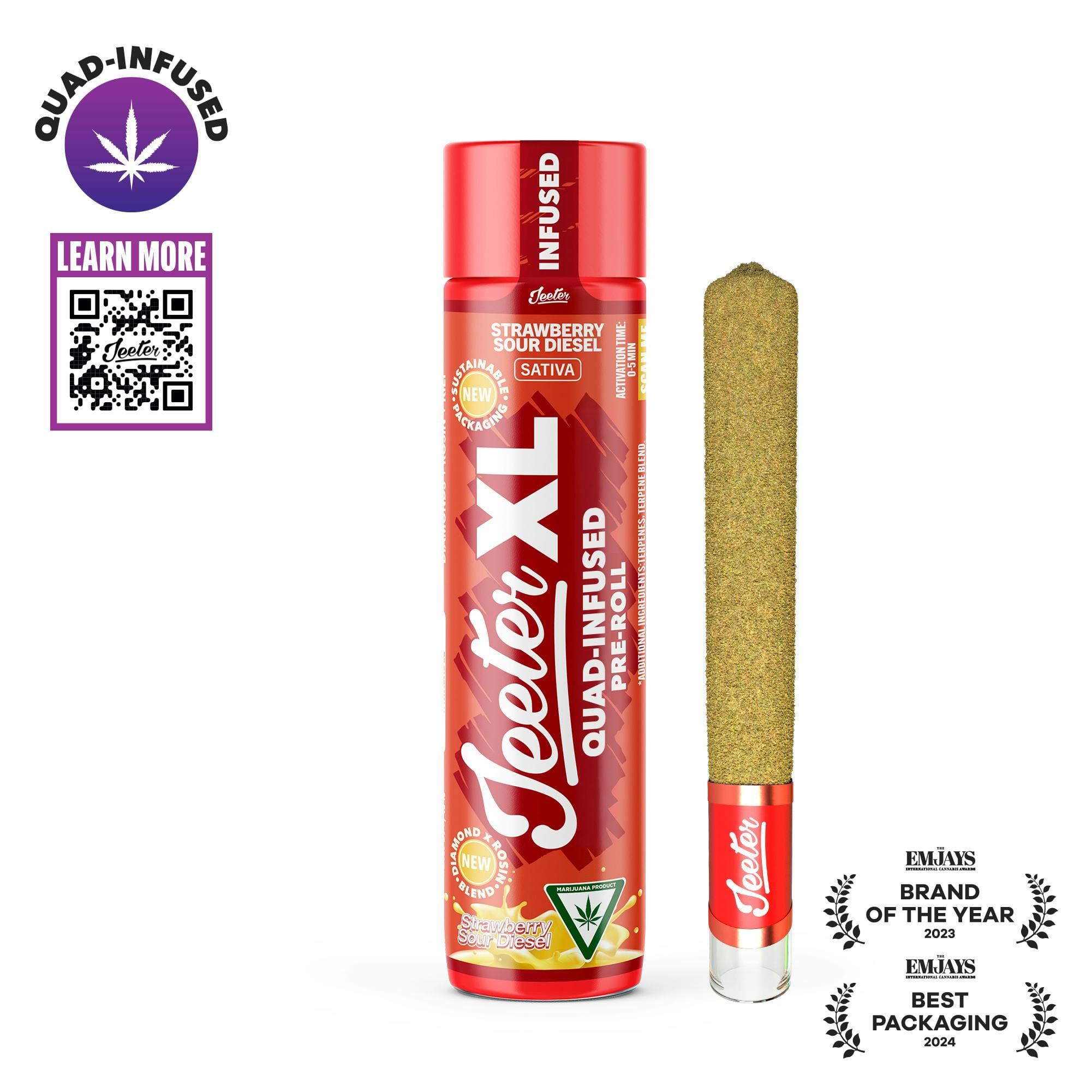 XL Quad Infused | Strawberry Sour Diesel Rosin + THCa Diamond Infused Pre Roll - 2g - Jeeter -  - $40 - Infused Pre-Rolls