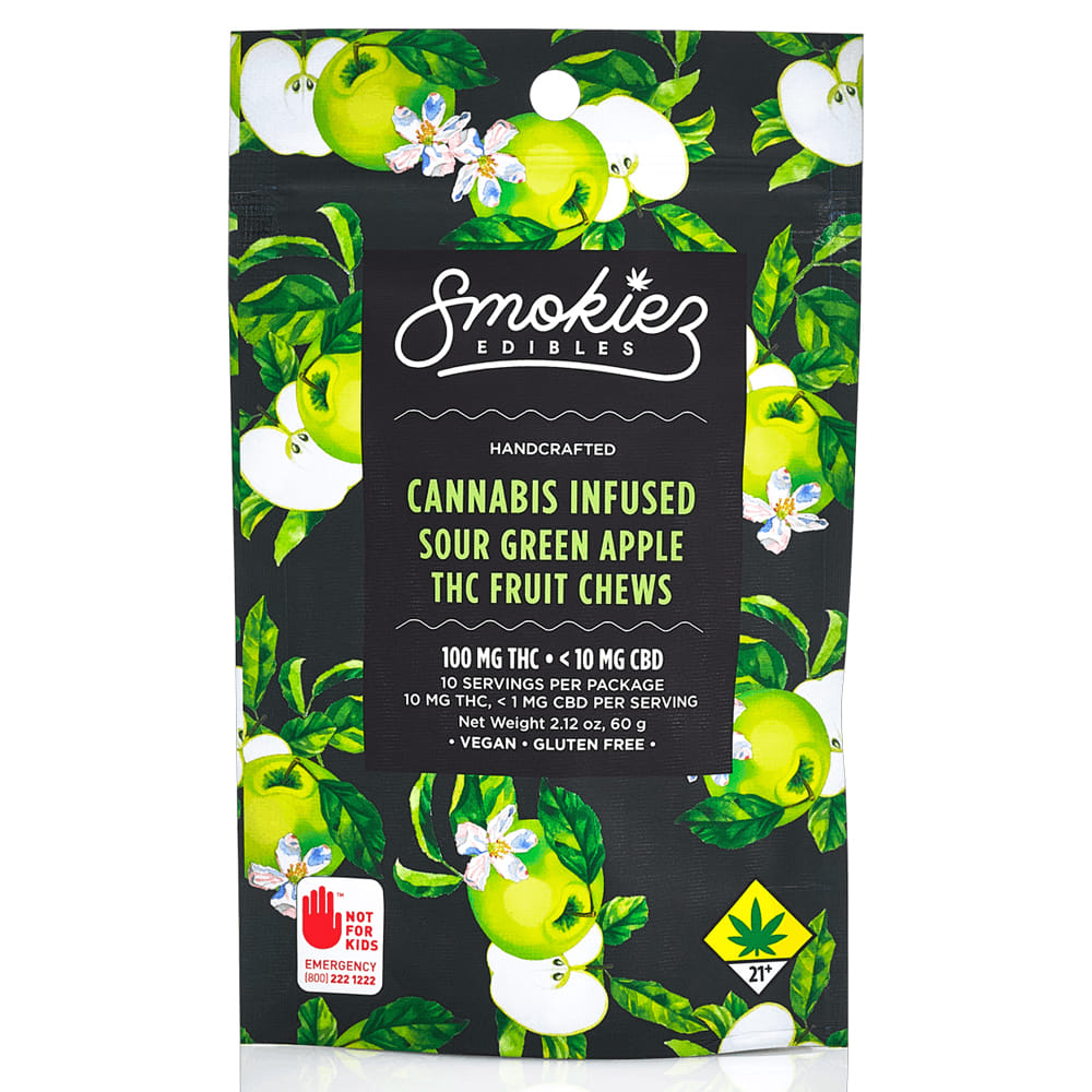 Sour Green Apple  1:1 CBG (H) Fruit Chews 100mg *SPECIAL PRICING* - Smokiez Edibles - Sour Green Apple  1:1 CBG (H) - $15.50 - Edibles