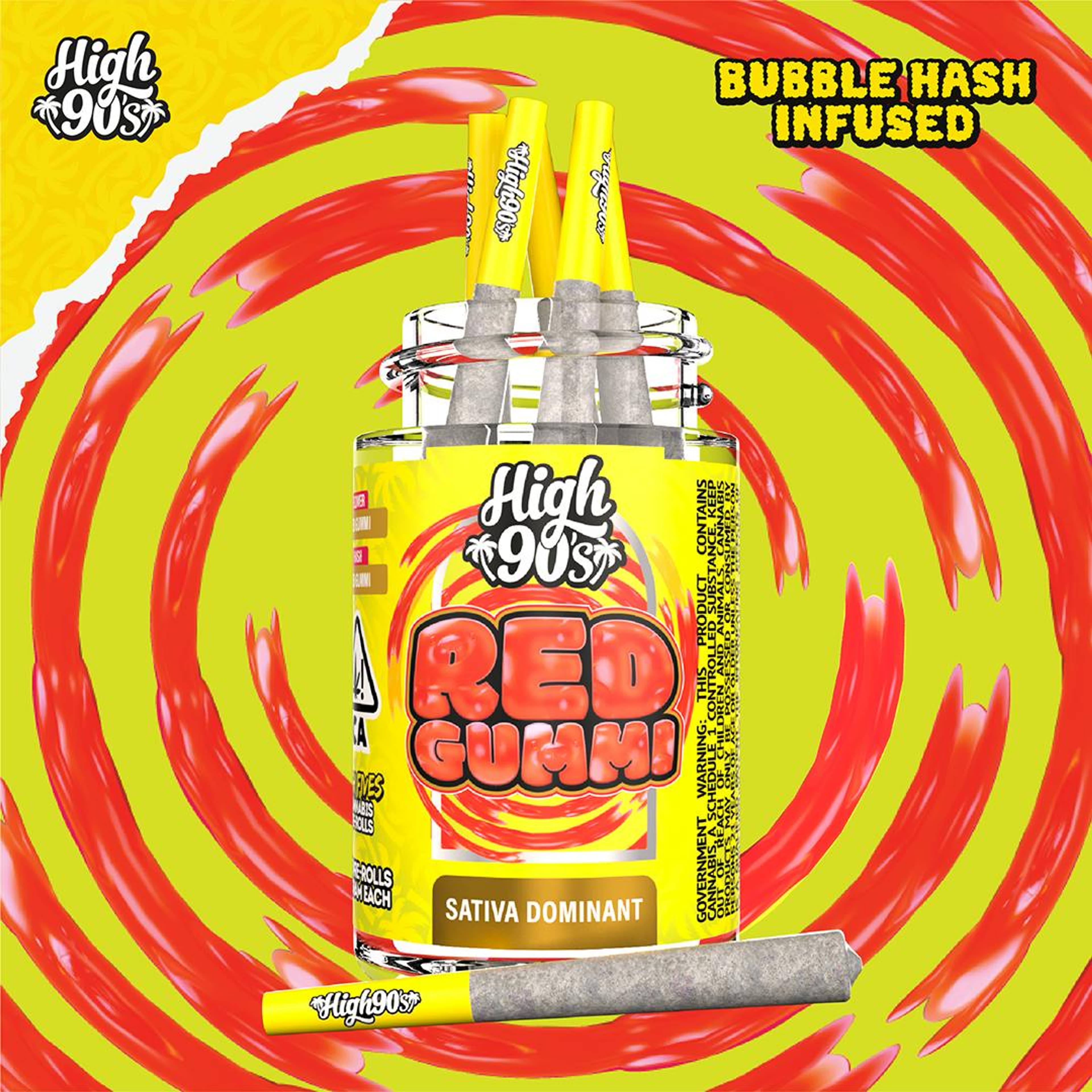 Red Gummi - 0.5g High Fives Bubble Hash Infused Pre-Rolls 5 Pack - HIGH 90s - Red Gummi - 0.5g High Fives Bubble Hash Infused Pre-Rolls 5 Pack - $35 - Infused Pre-Rolls