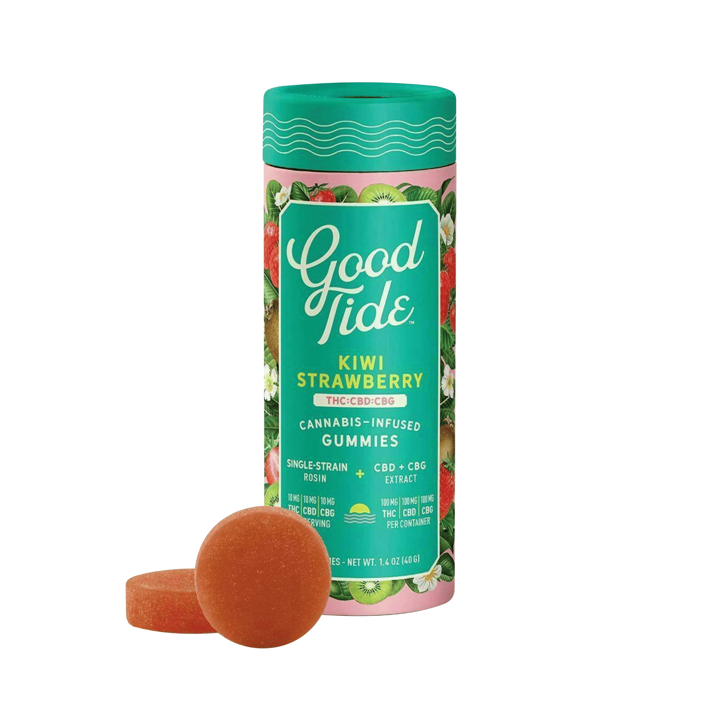 Kiwi Strawberry Solventless Hash Rosin Gummies | Refreshing 1:1:1 THC:CBD:CBG - Good Tide -  - $22 - Edibles