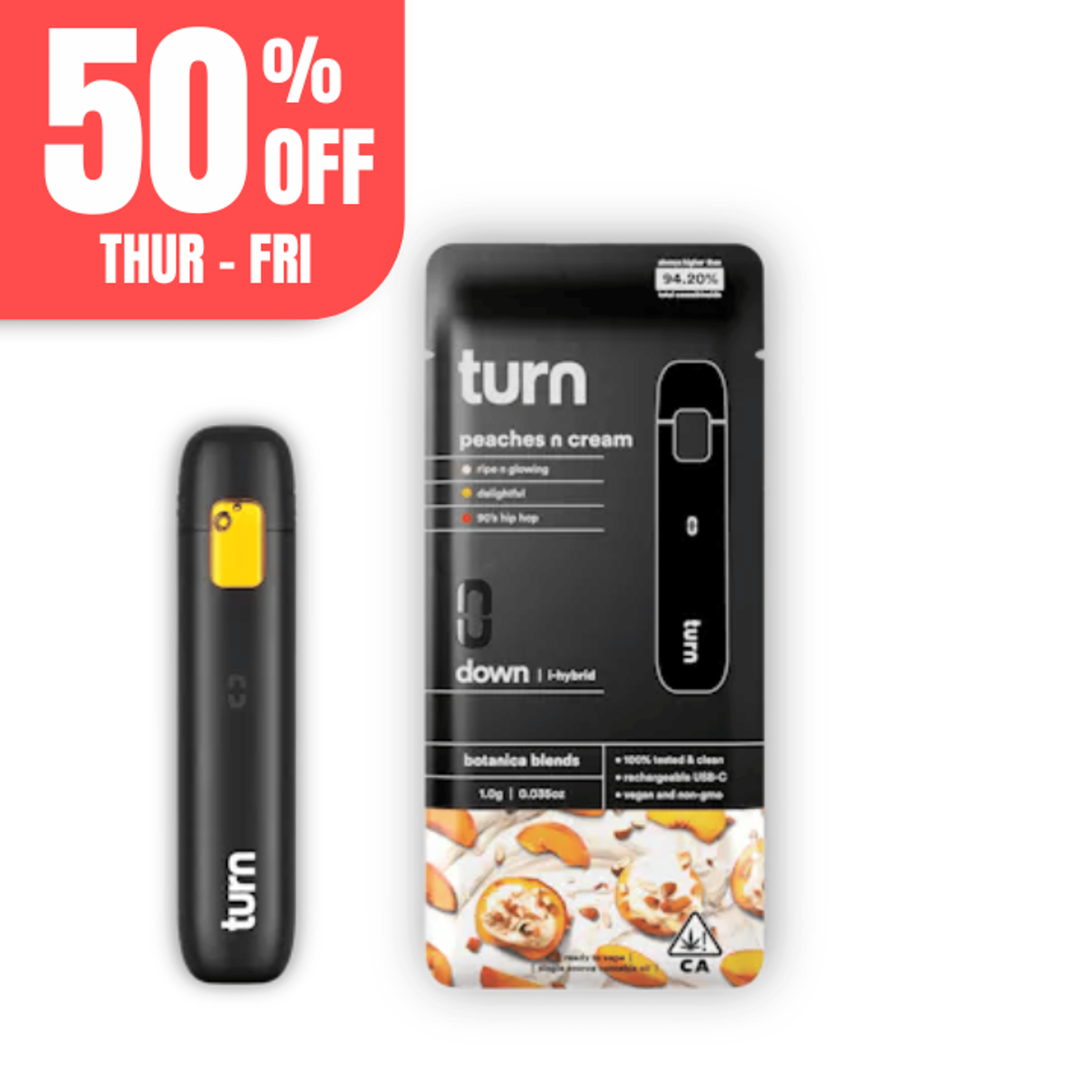 Turn Down Botanica Blends | 1g Peaches n Cream - AIO - Indica Hybrid - Turn - - $27 - All-In-Ones