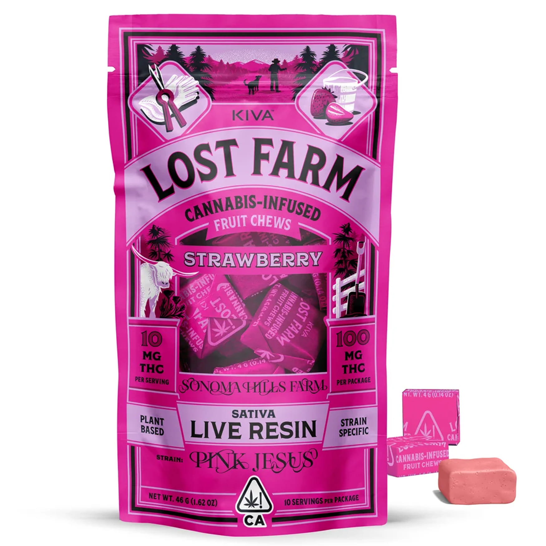 Strawberry Pink Jesus Lost Farm Chews - Kiva Confections - Strawberry Pink Jesus - $19 - Edibles