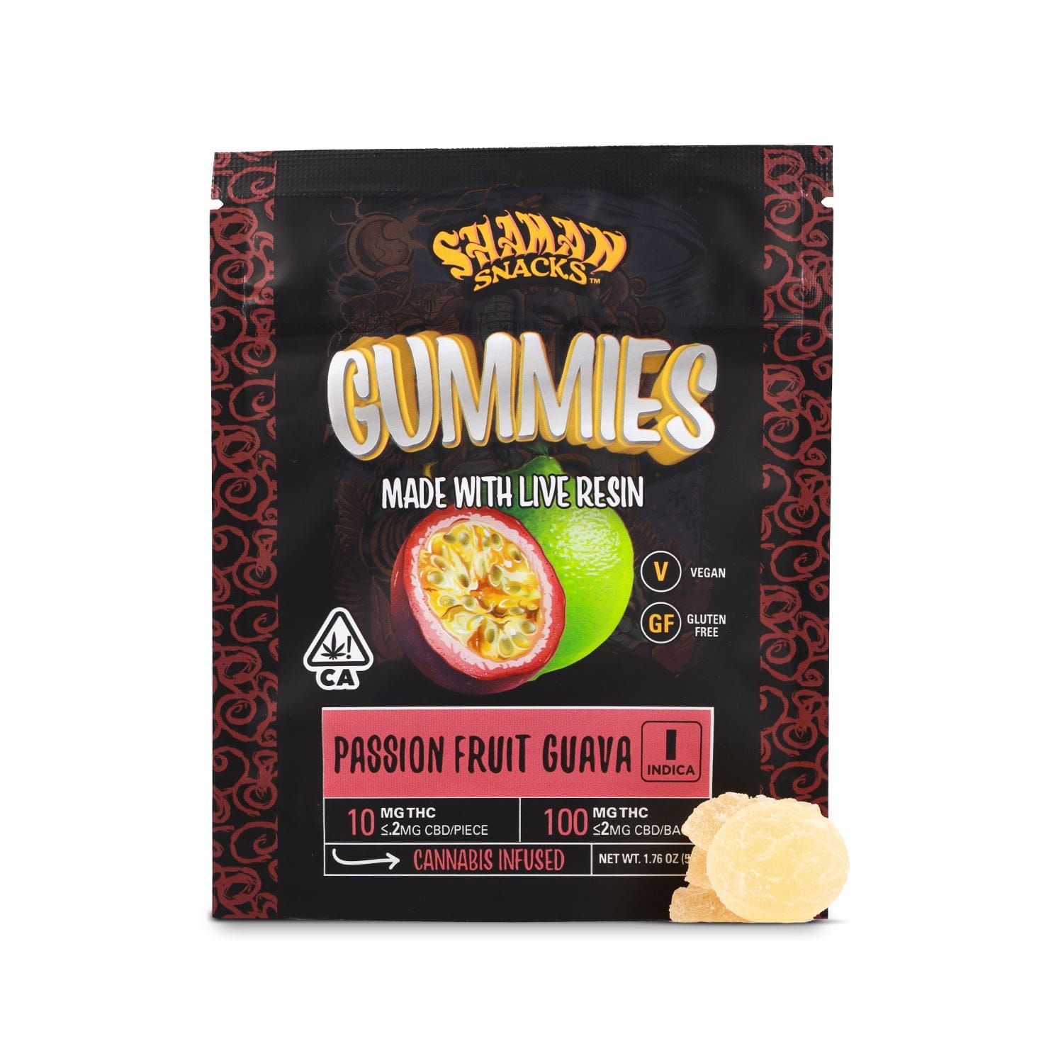 PASSION FRUIT GUAVA GUMMIES 10PK 100MG - SHAMAN -  - $12 - Edibles