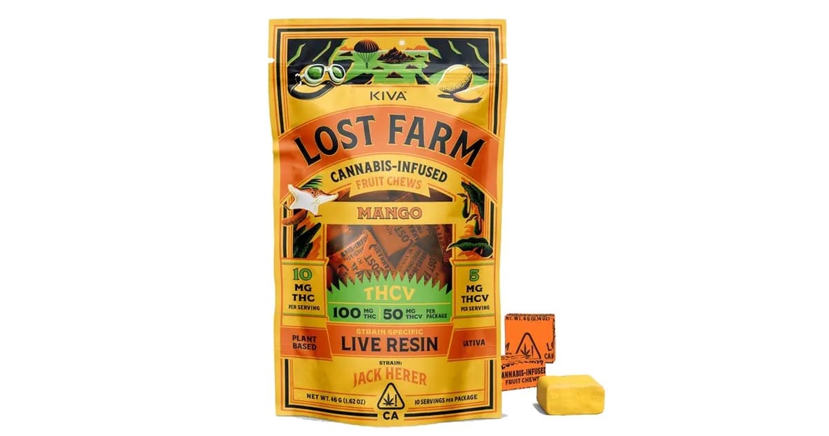 THC-V Mango Amarelo | Solventless Live Rosin Chews - Lost Farm -  - $30 - Edibles