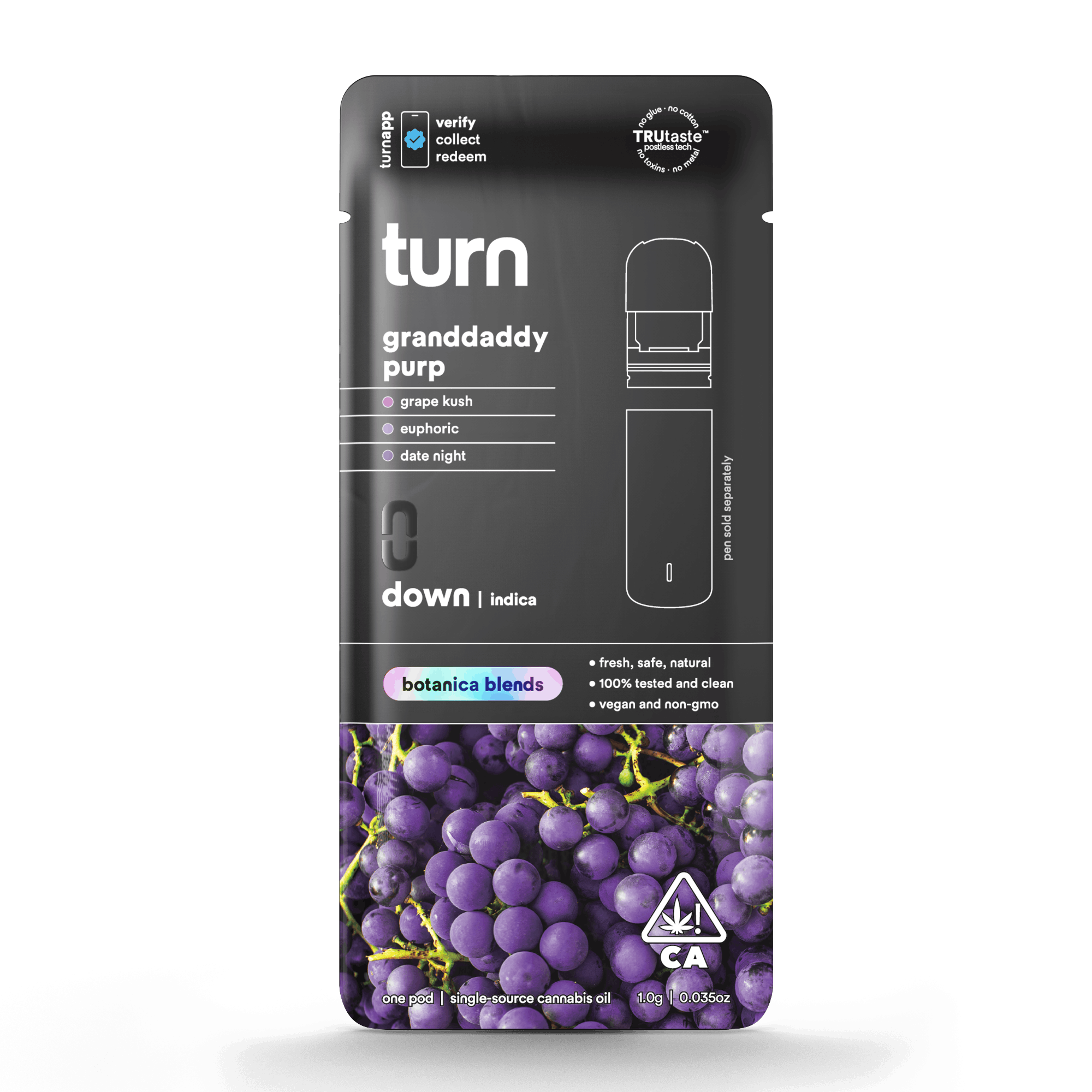 Turn Down Botanica Blends POD | 1g - Granddaddy Purp - Indica - Turn -  - $26 - Vape Carts