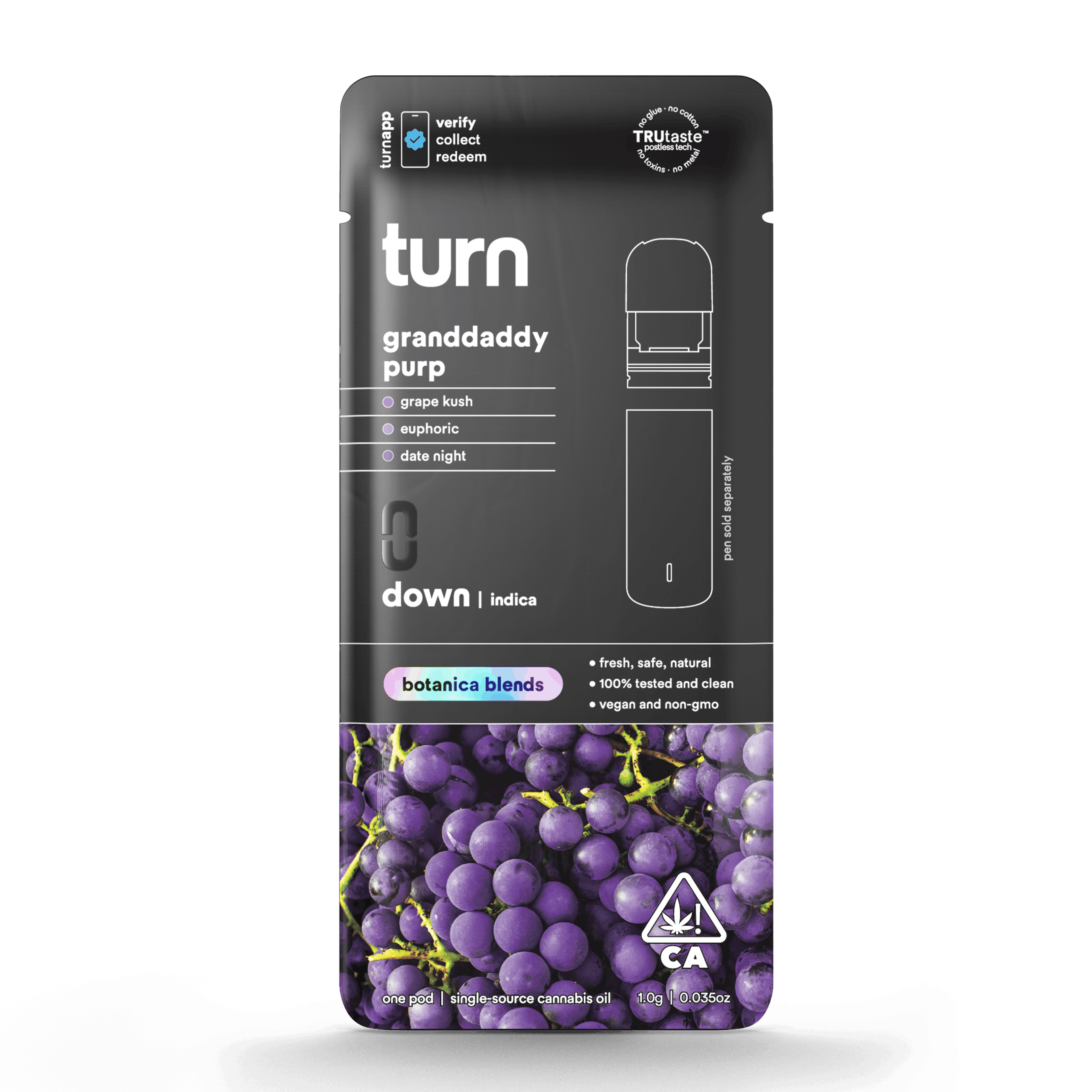 Turn Down Botanica Blends POD | 1g - Granddaddy Purp - Indica - Turn - - $26 - Vape Carts