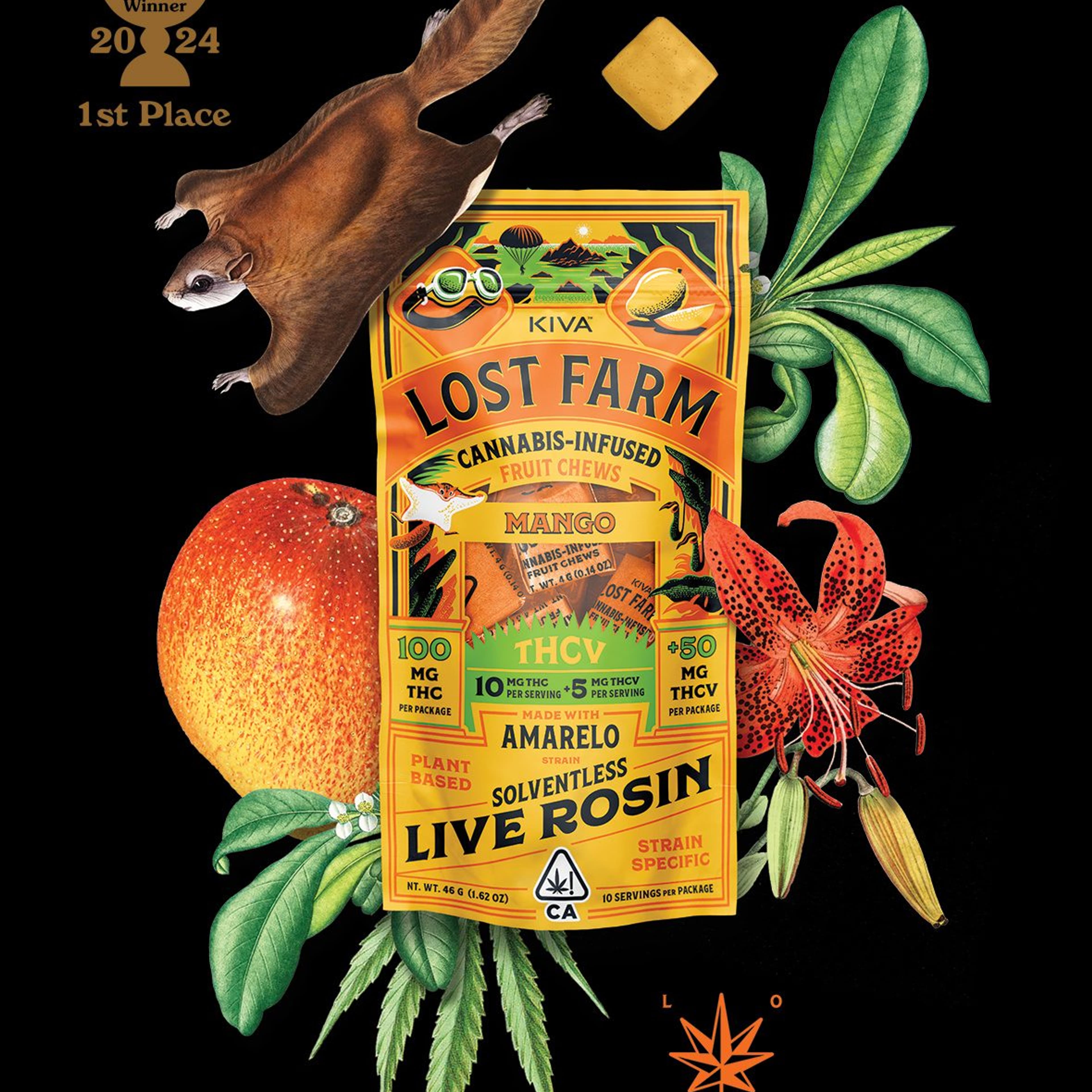 THC-V Mango Amarelo | Solventless Live Rosin Chews - Lost Farm - - $30 - Edibles