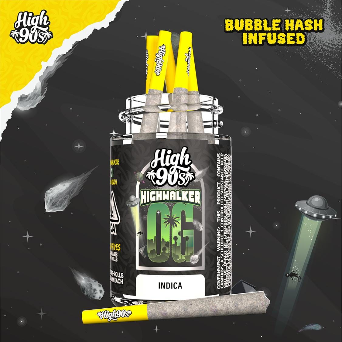 Highwalker OG - 0.5g High Fives Bubble Hash Infused Pre-Rolls 5 Pack - HIGH 90s - Highwalker OG - 0.5g High Fives Bubble Hash Infused Pre-Rolls 5 Pack - $35 - Infused Pre-Rolls
