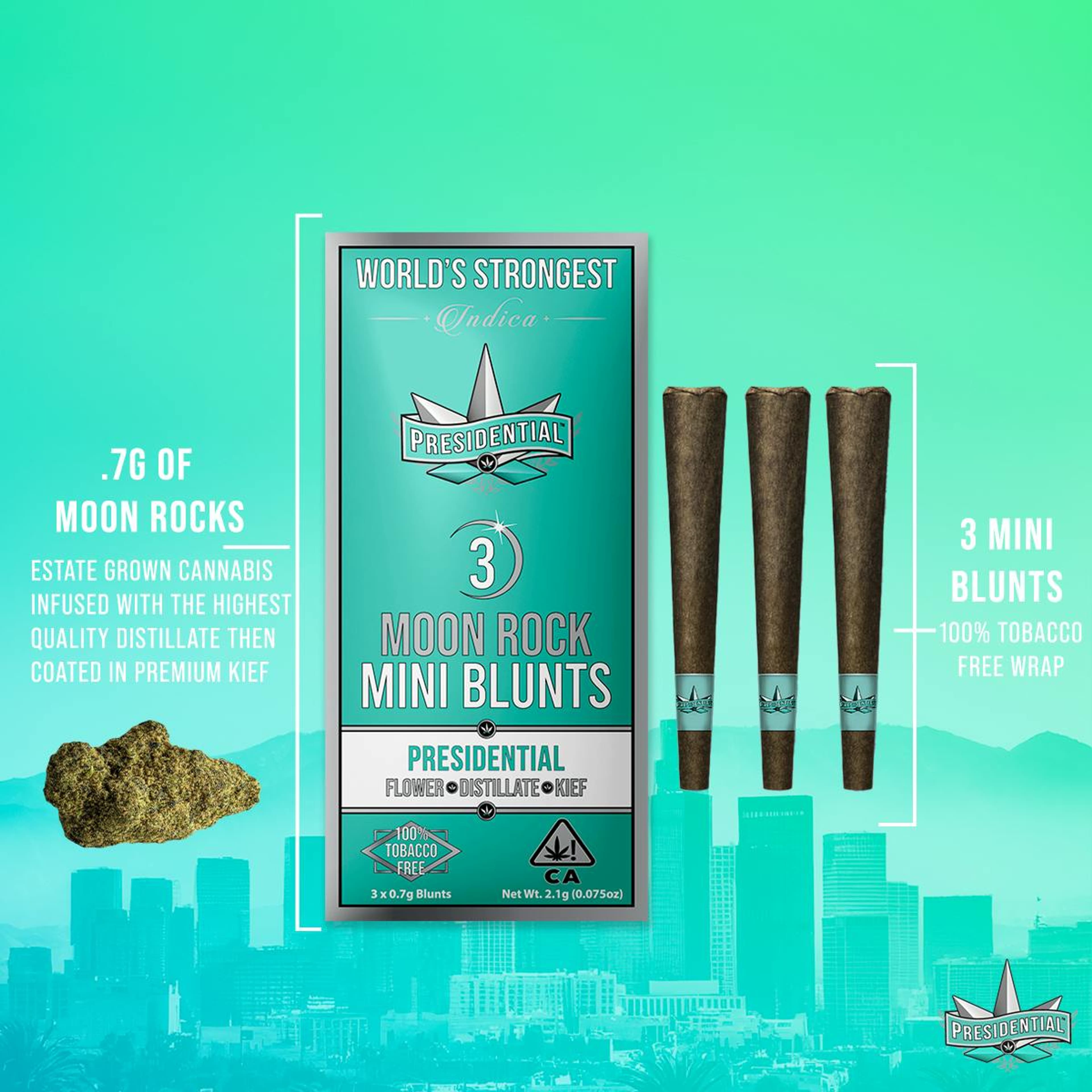 Classic Moon Rock Mini Blunts (3 x 0.7g) - 2.1g - Presidential - - $25 - Infused Pre-Rolls