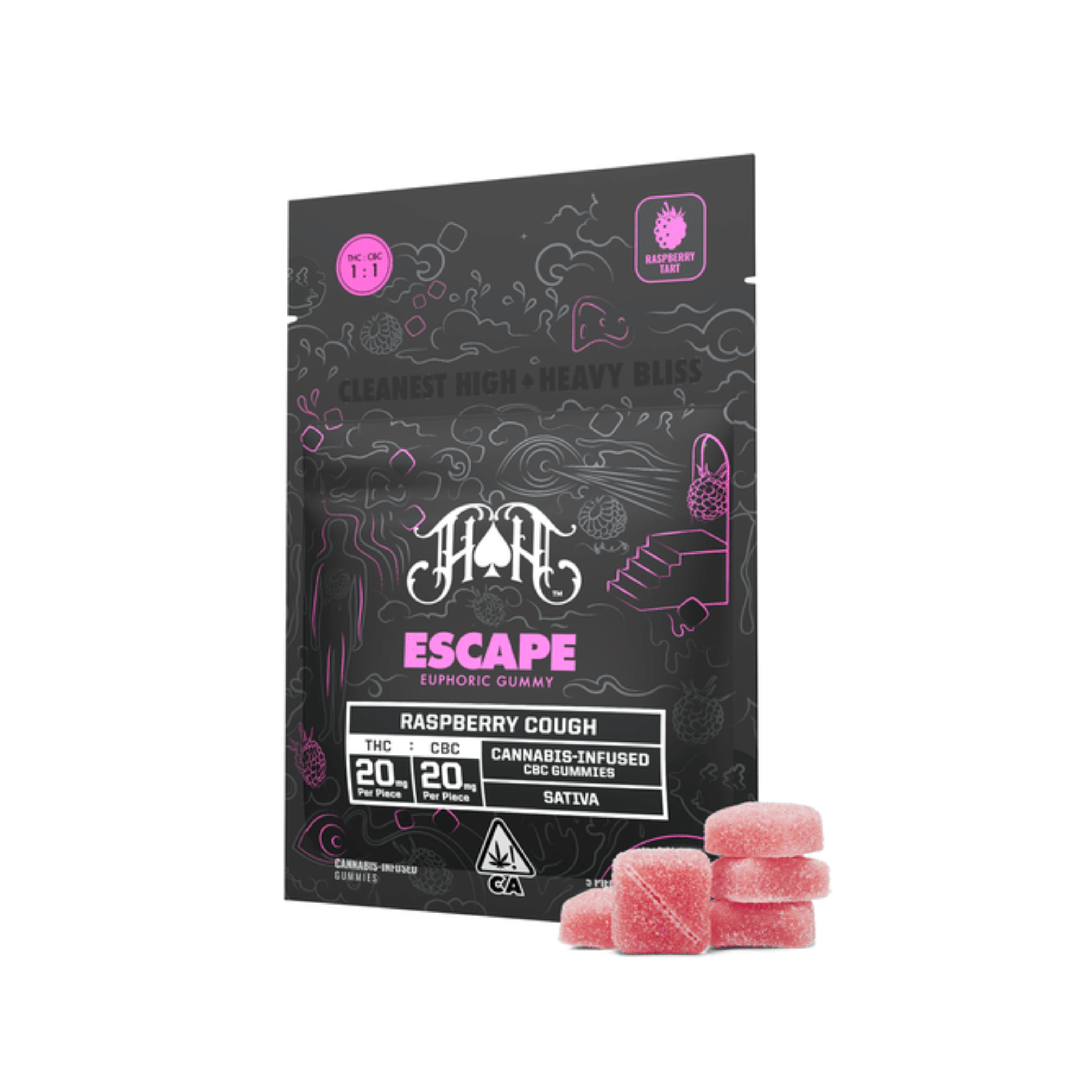 Escape | Raspberry Tart "Raspberry Cough" Euphoric THC:CBC Gummies - 100mg - Heavy Hitters -  - $19 - Edibles
