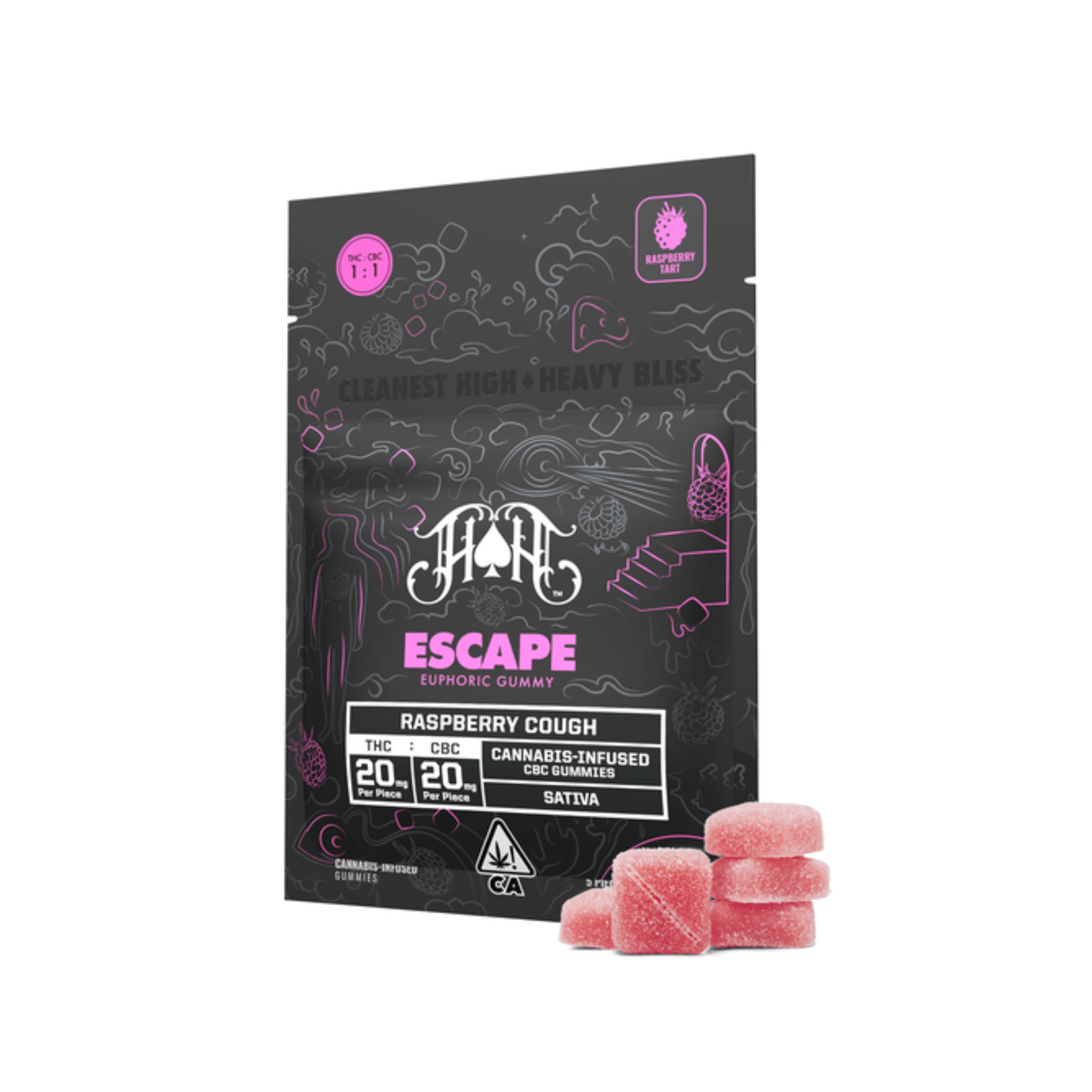 Escape | Raspberry Tart "Raspberry Cough" Euphoric THC:CBC Gummies - 100mg - Heavy Hitters - - $19 - Edibles