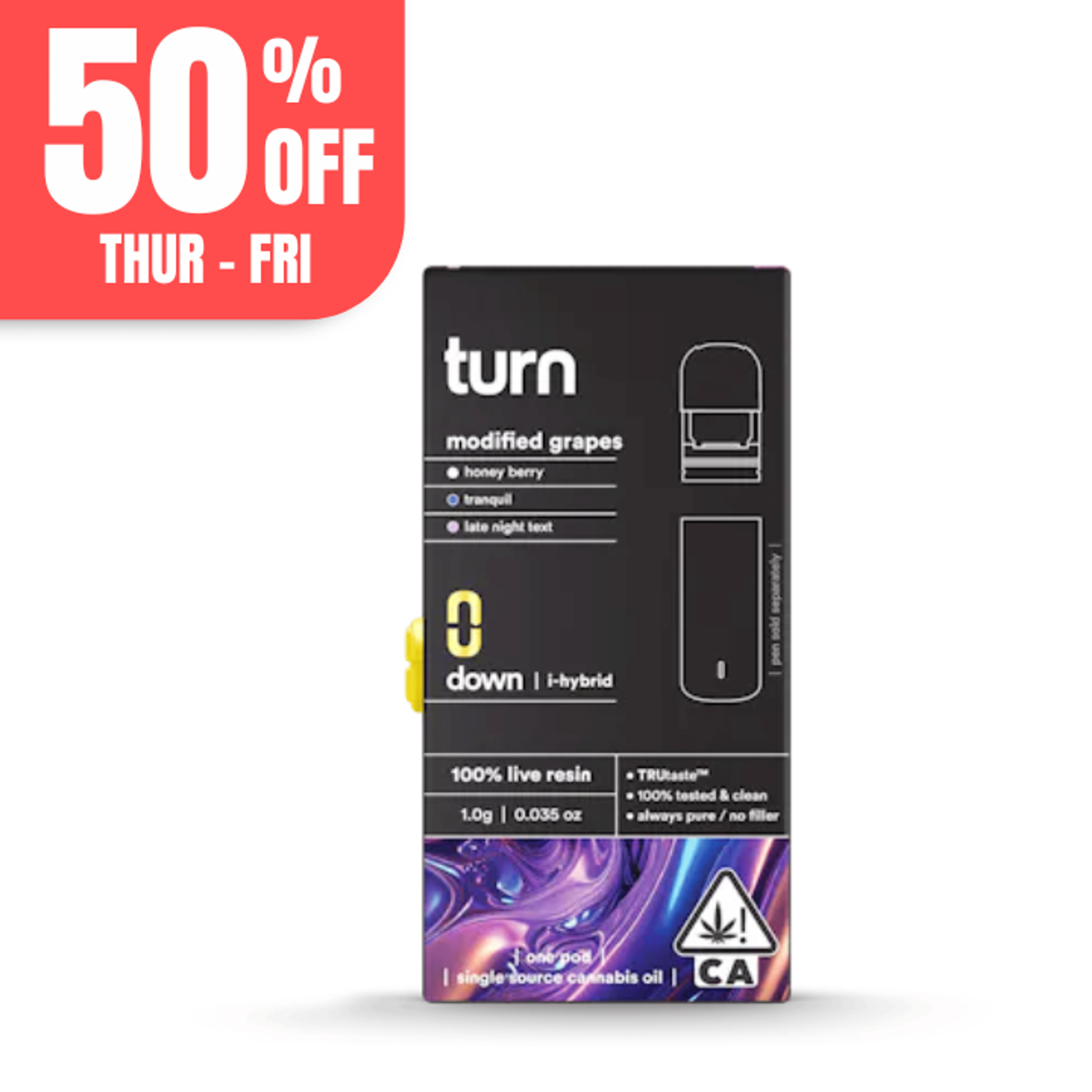 Turn Down Live Resin POD | 1g - Modified Grapes - Indica Hybrid - Turn - - $36 - Vape Carts