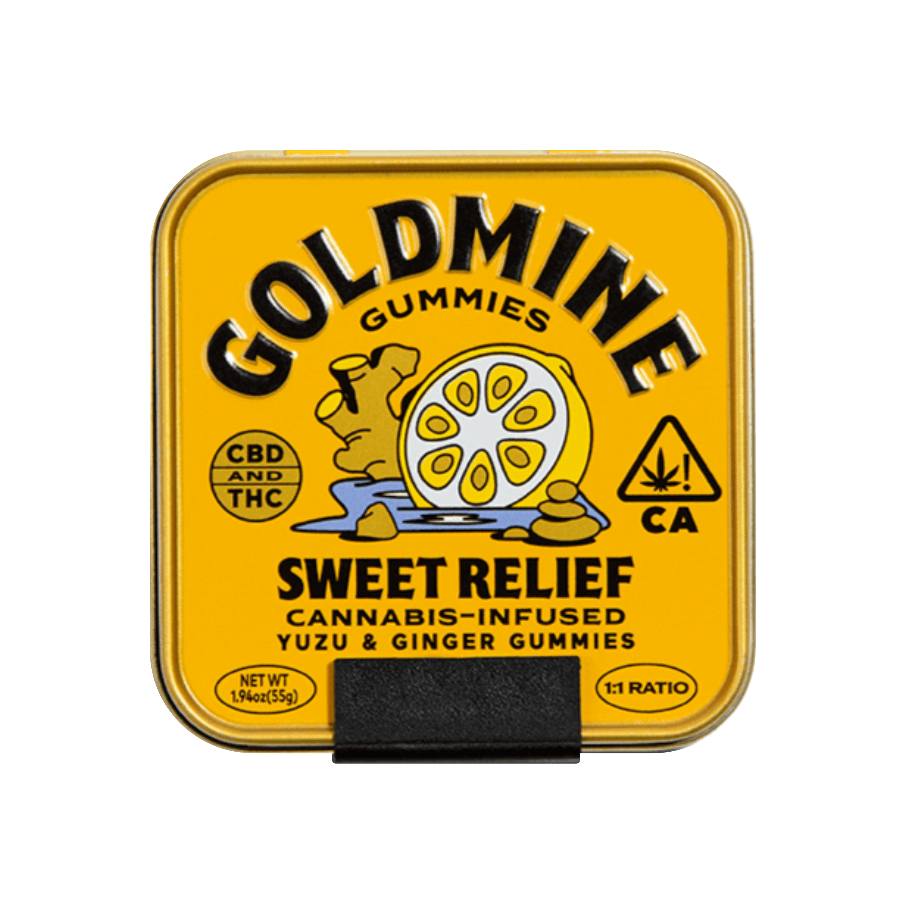 Tin: "Sweet Relief" 1:1 Yuzu & Ginger  Gummies - 100mg - Goldmine Gummies -  - $16 - Edibles
