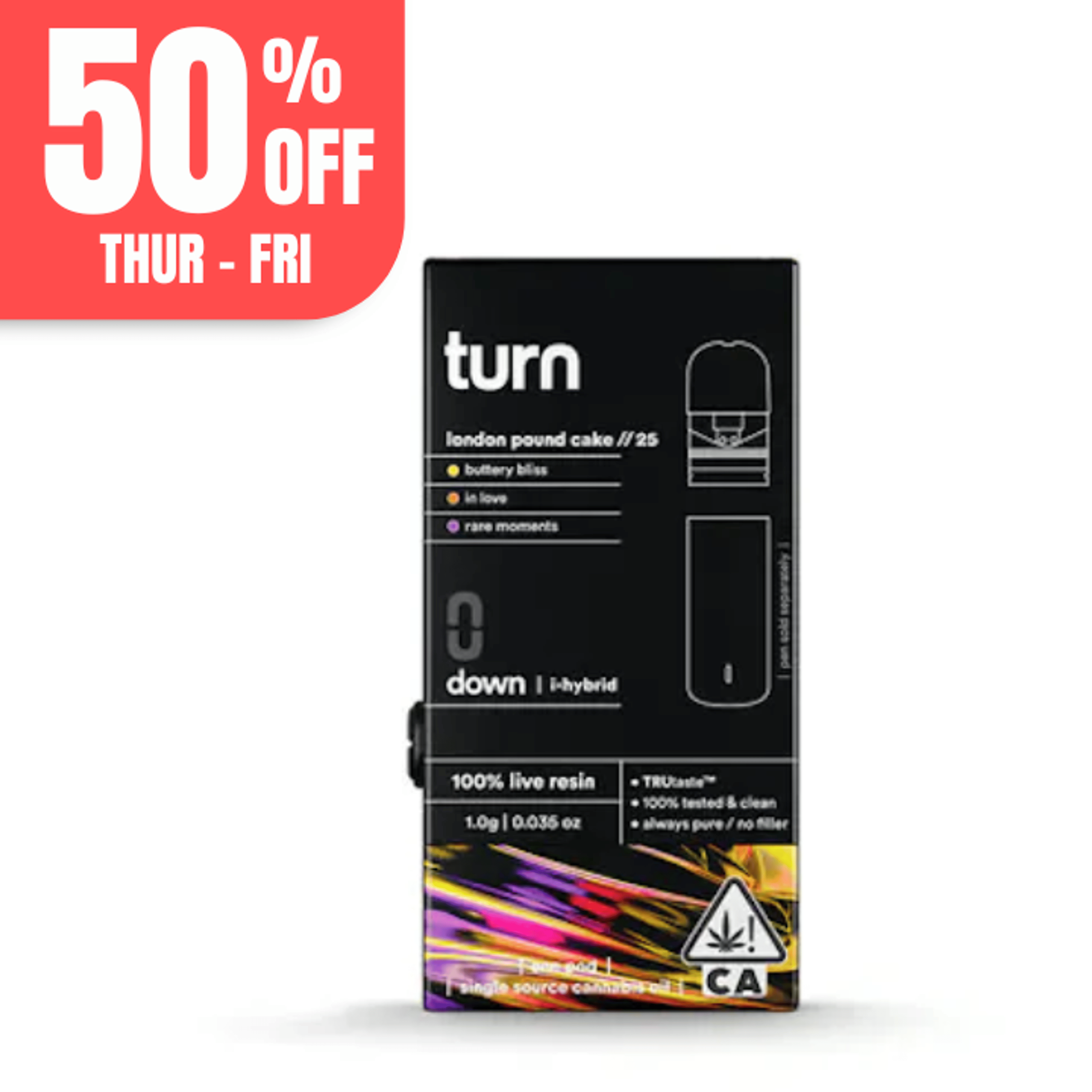 Turn Down Live Resin POD | 1g - London Pound Cake // 25 - Indica Hybrid - Turn - - $36 - Vape Carts