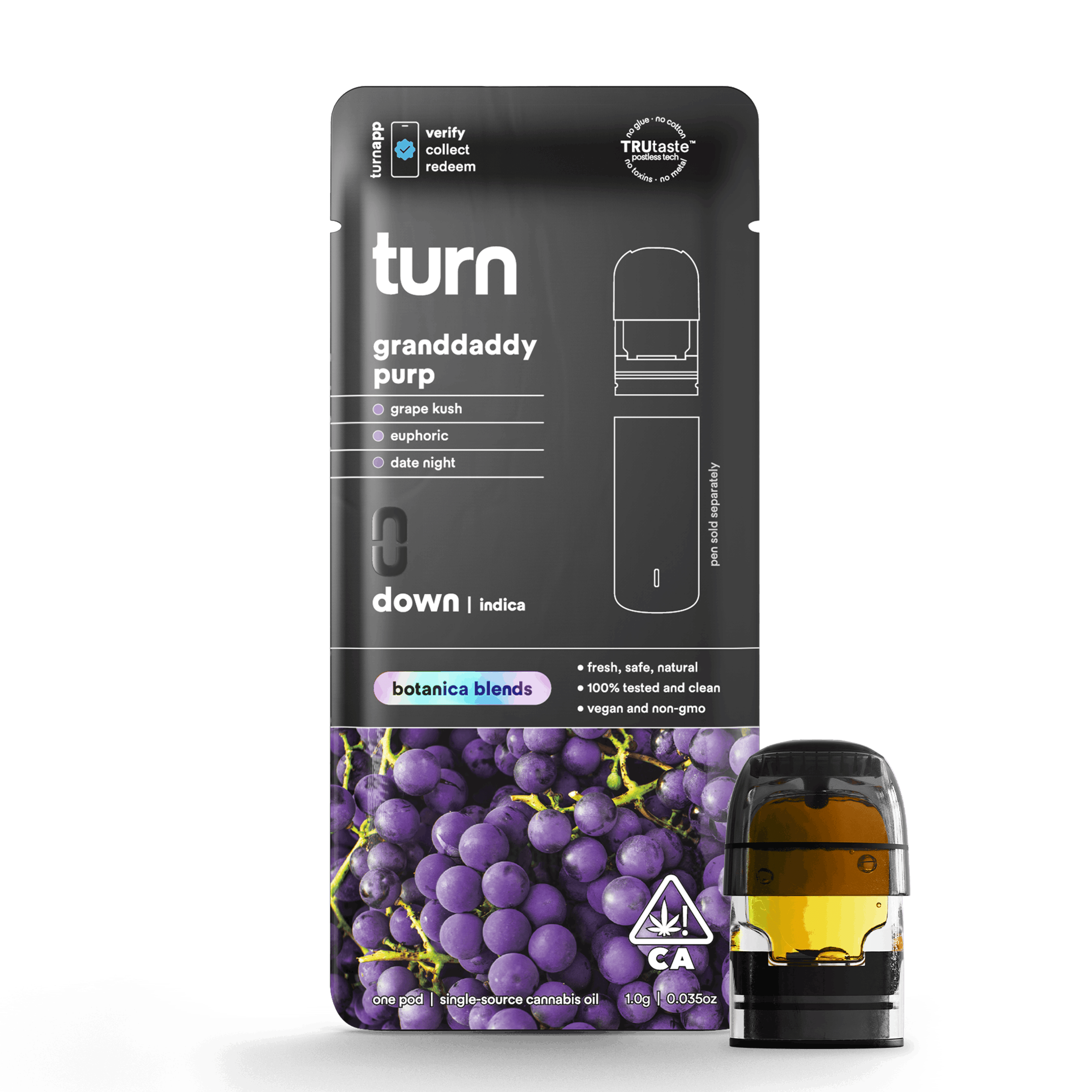 Turn Down Botanica Blends POD | 1g - Granddaddy Purp - Indica - Turn - - $26 - Vape Carts