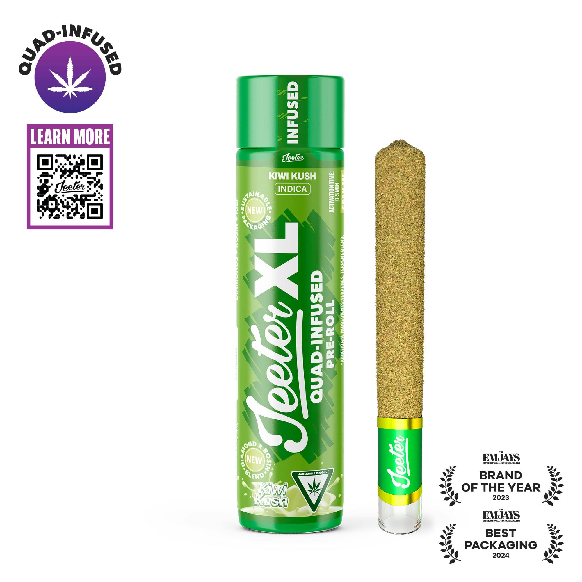 Quad Infused Pre-Roll - XL Kiwi Kush - Jeeter - Kiwi Kush XL - $32 - Pre-Roll