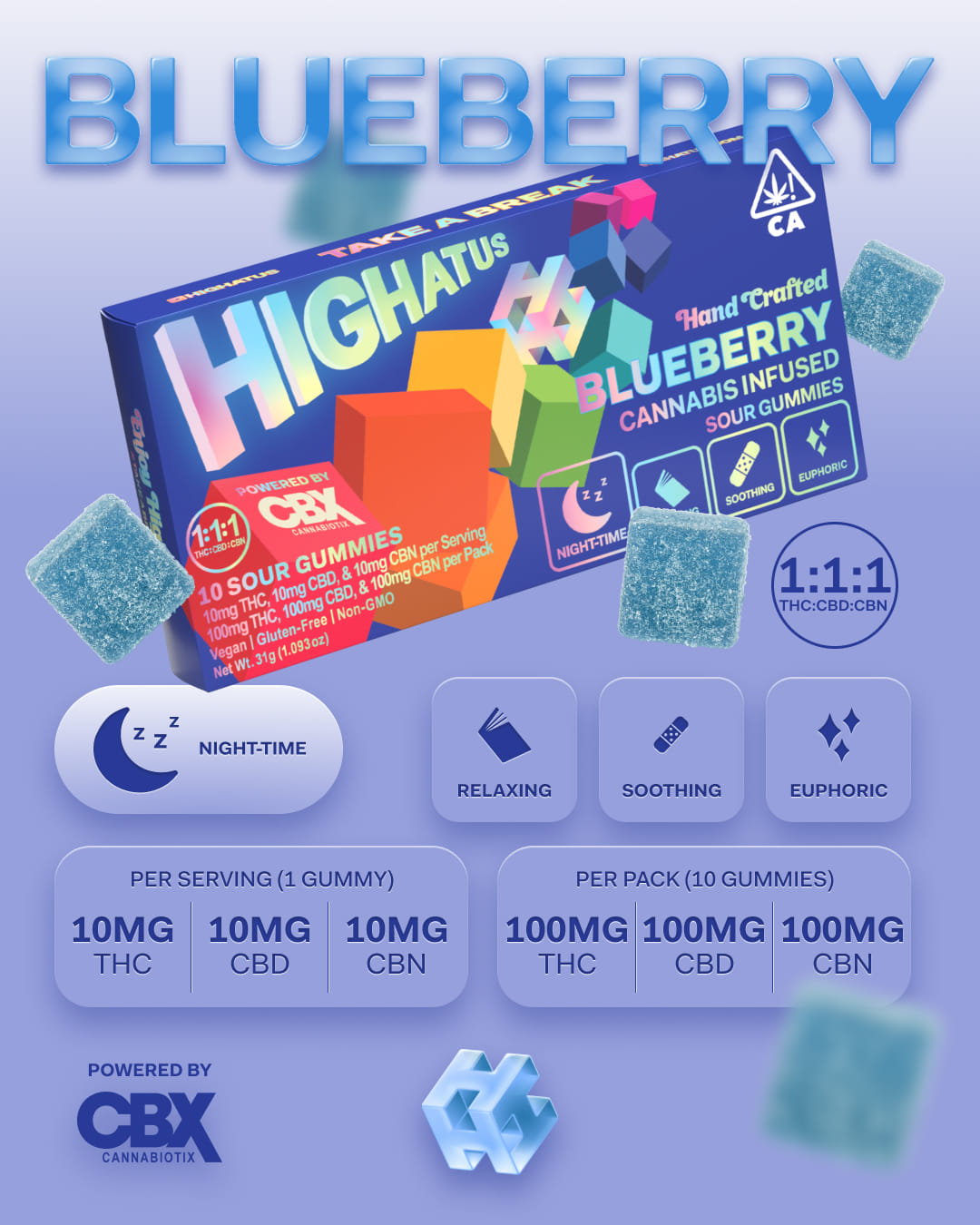 Highatus - Blueberry Sleep Gummies - Cannabiotix - 10 Piece - $15 - Edibles