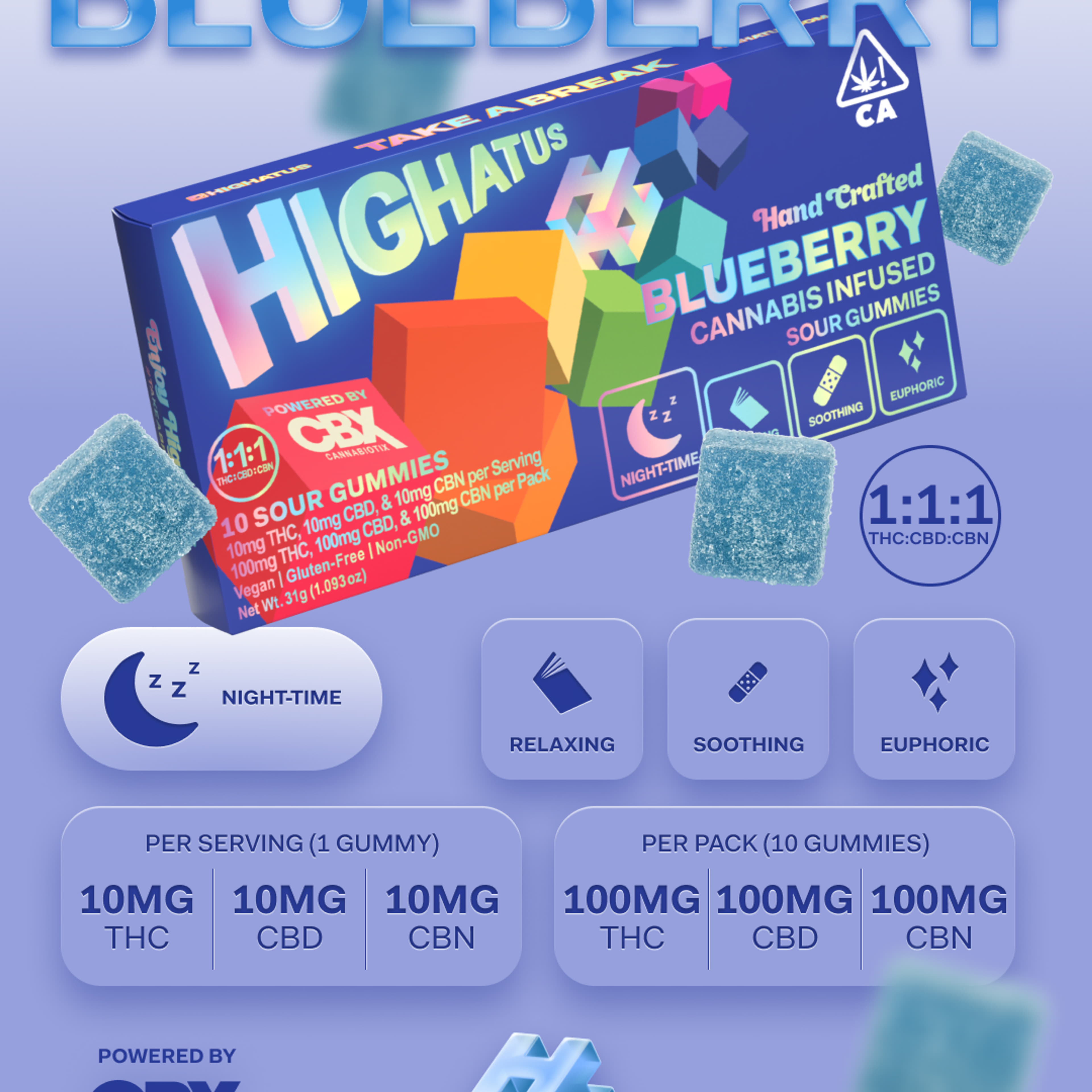 Highatus - Blueberry Sleep Gummies - Cannabiotix - 10 Piece - $15 - Edibles