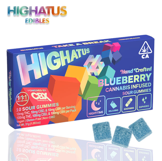 Highatus - Blueberry - Sour Gummies 1:1:1 - 100mg - Highatus -  - $14.99 - Edibles