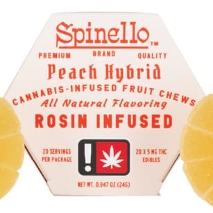 Spinello — Rosin Peach - Hybrid Fruit Chews - 100mg - Made with Heritage Hash Co. Rosin
